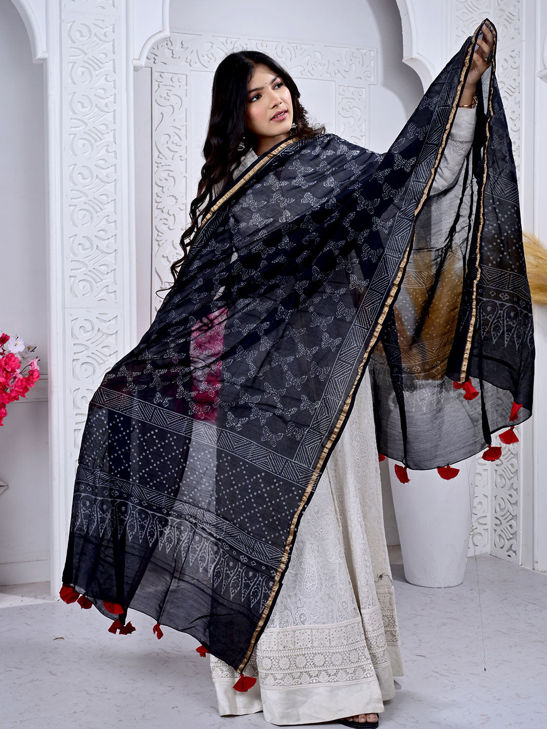 Ajrakh Hand Block Print chanderi Silk Dupatta