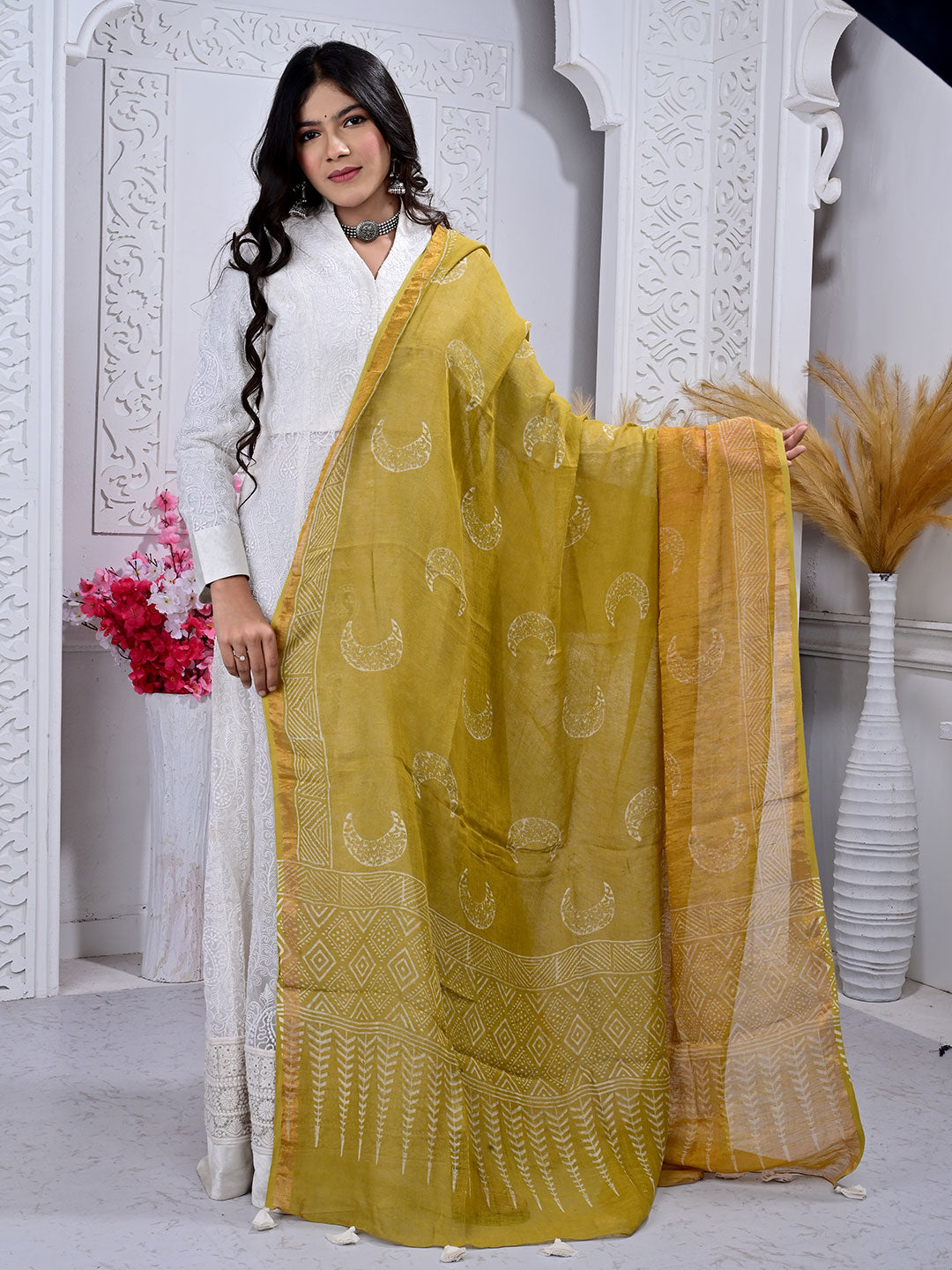 Ajrakh Hand Block Print Linen Dupatta