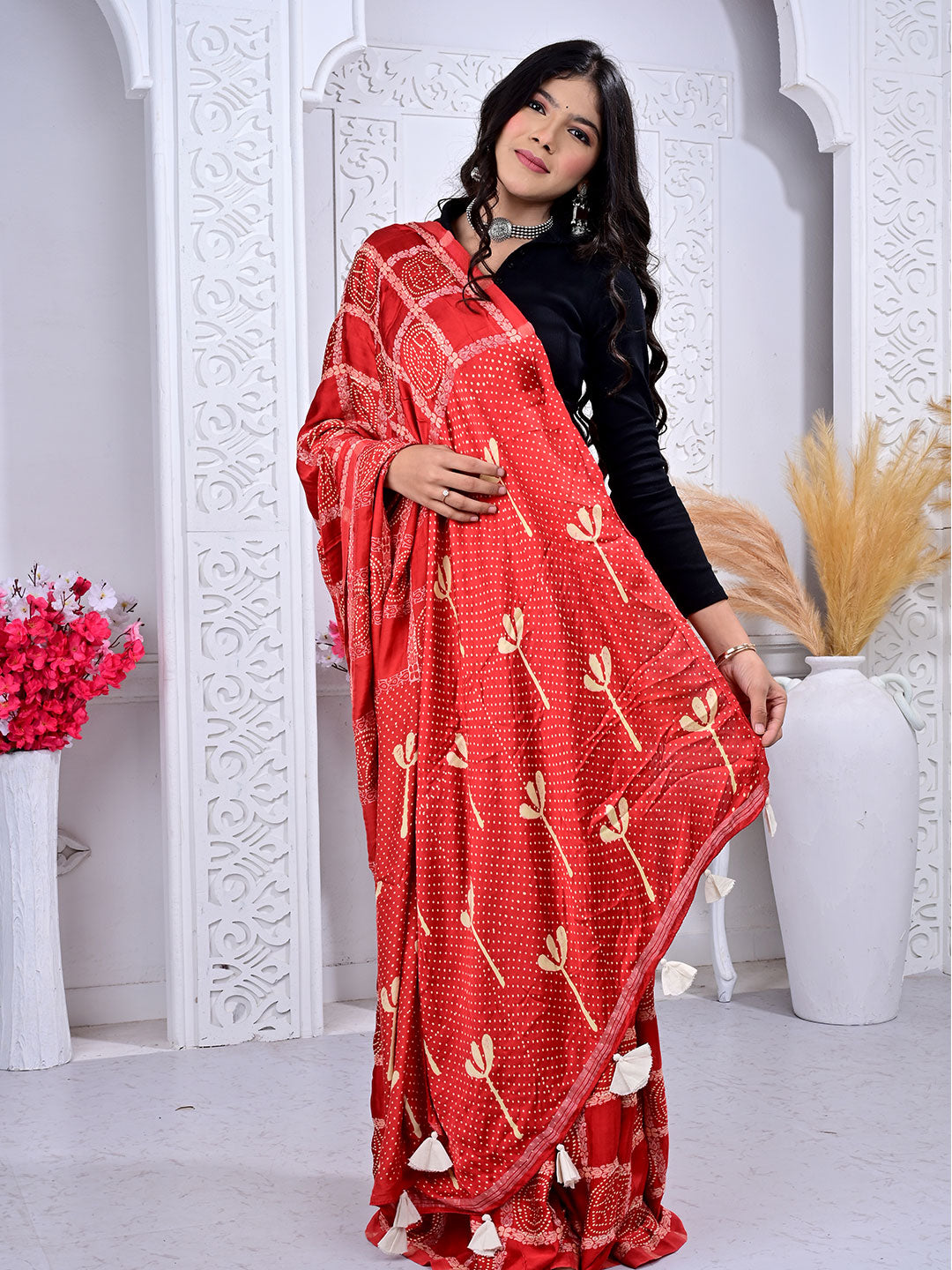 Ajrakh Hand Block Print Modal silk saree