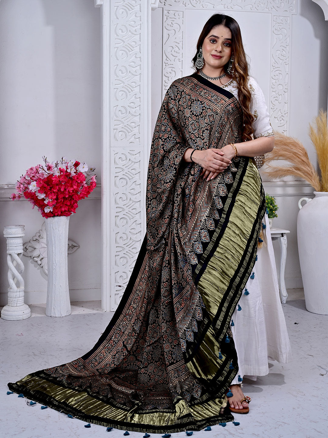 Ajrakh Hand Block Print Modal silk Dupatta