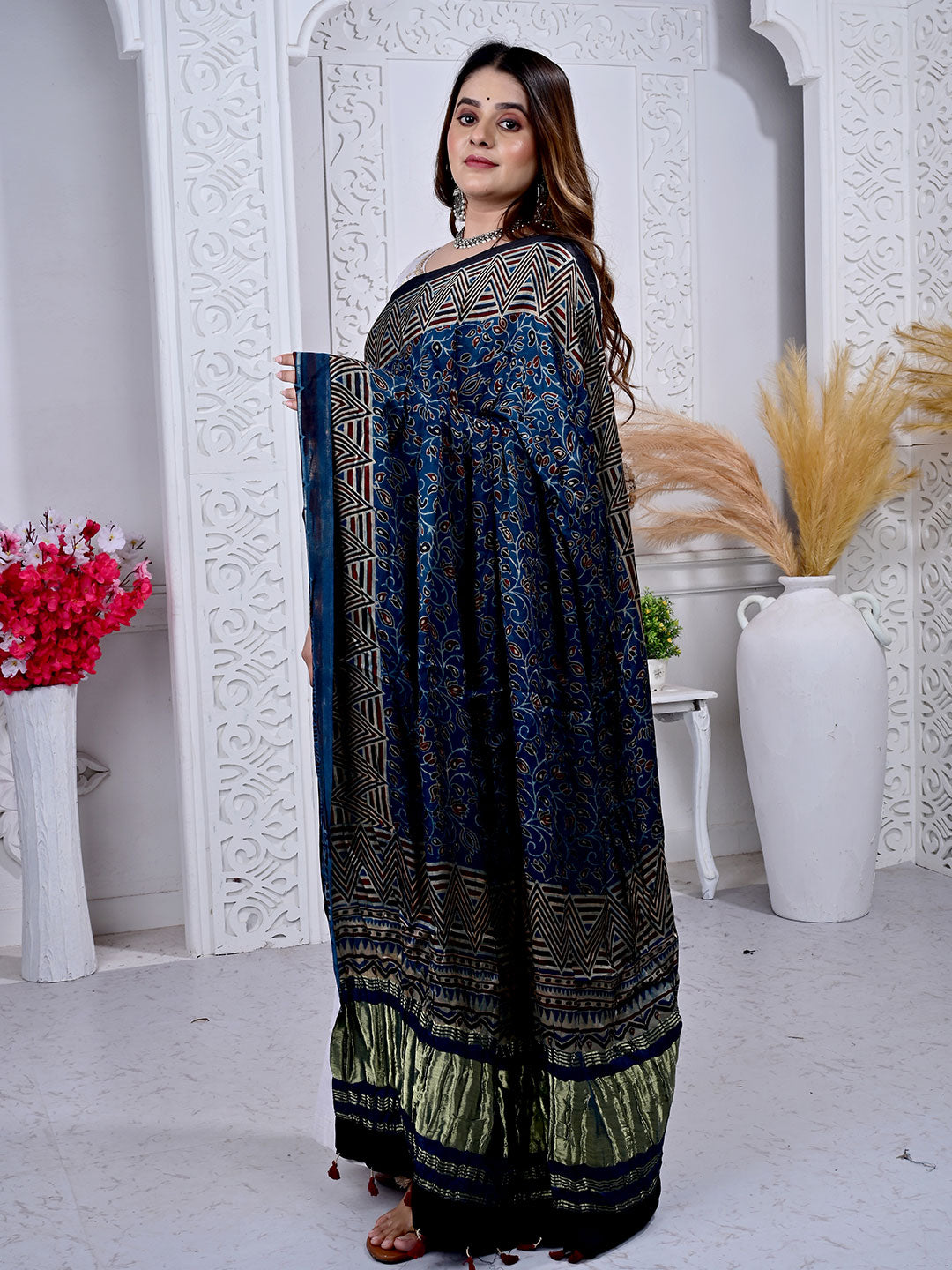 Ajrakh Hand Block Print Modal silk Dupatta