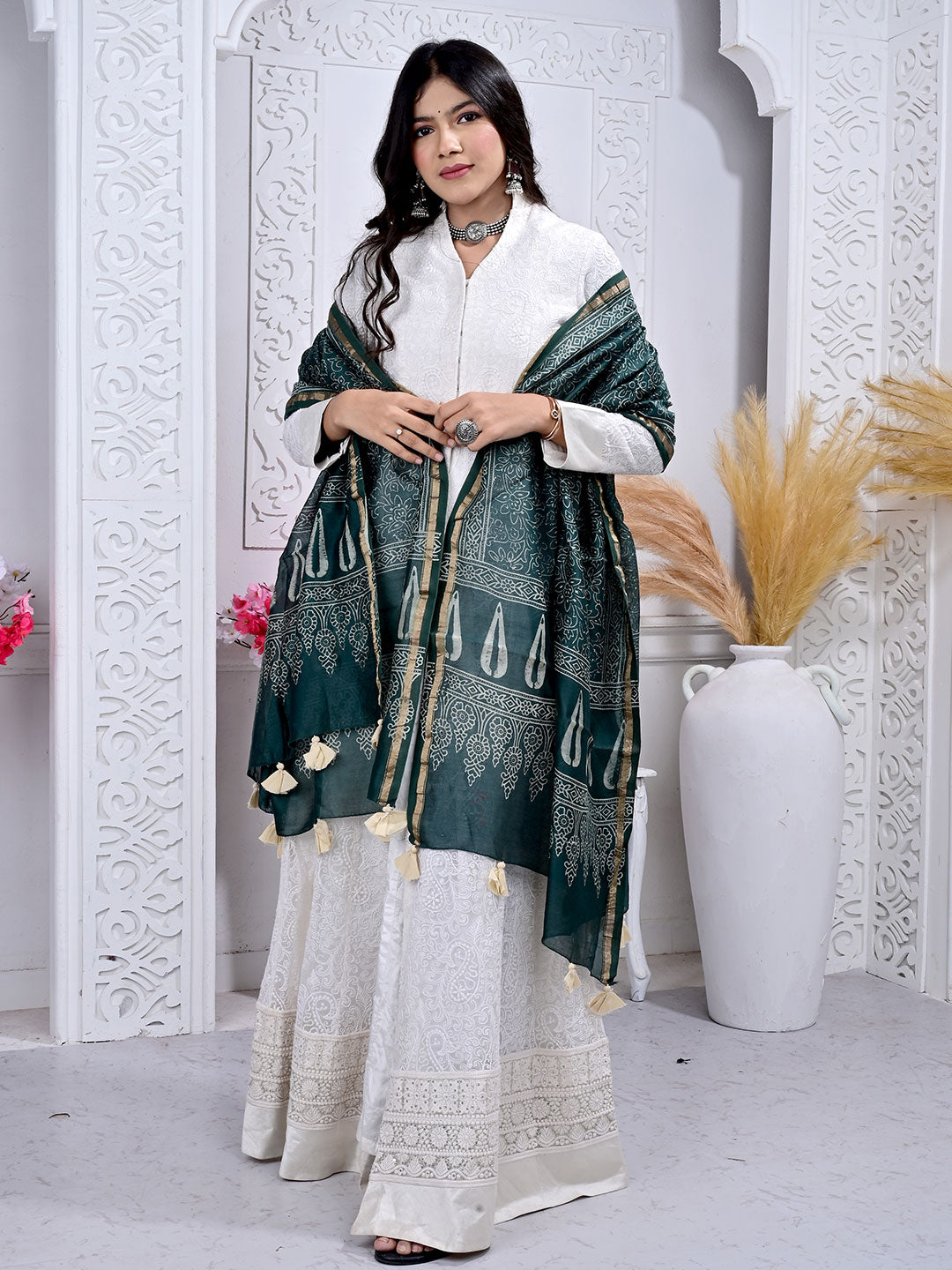 Ajrakh Hand Block Print chanderi Silk Dupatta