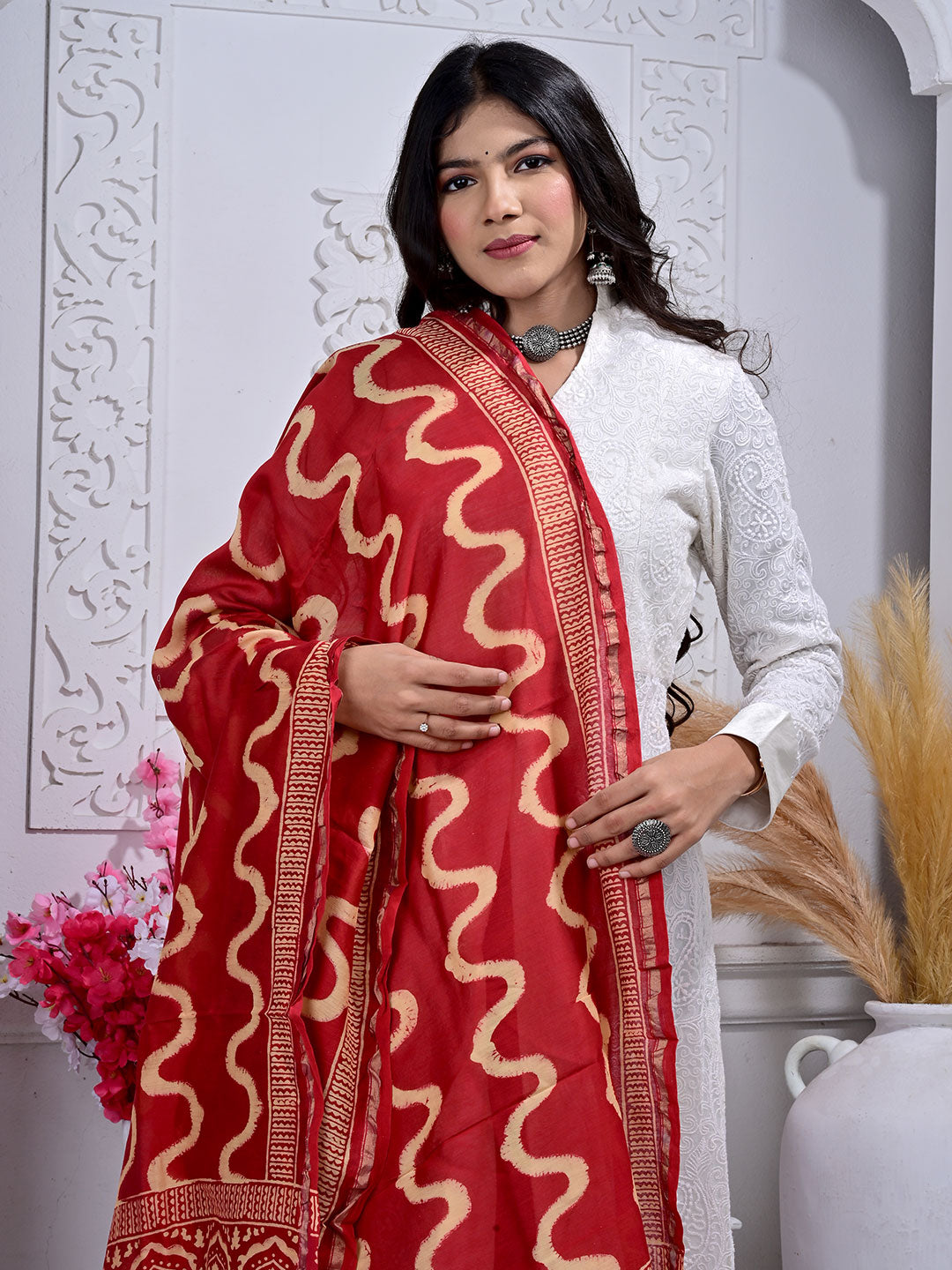 Ajrakh Hand Block Print chanderi Silk Dupatta