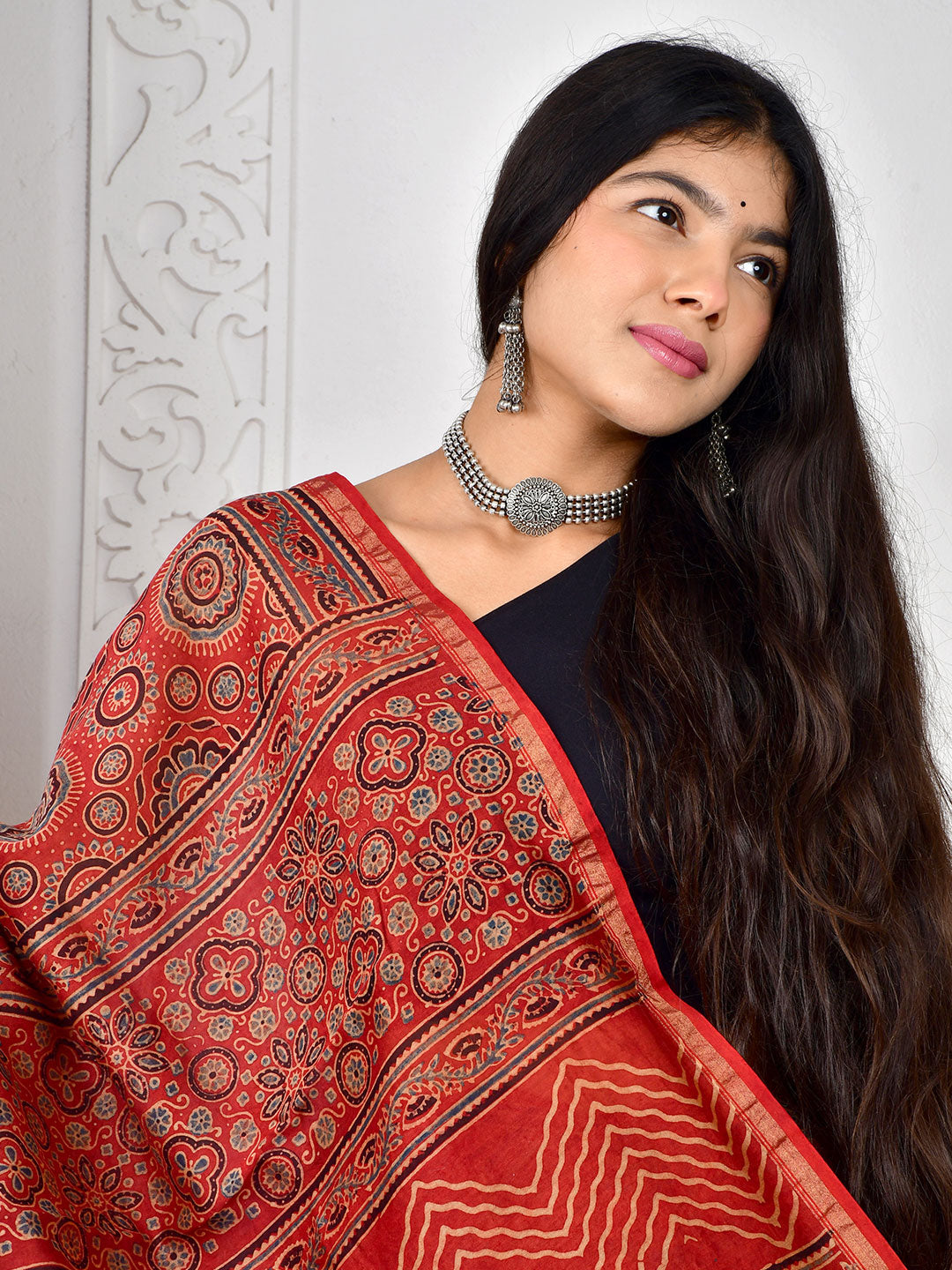 Ajrakh Hand Block Print Chanderi silk saree