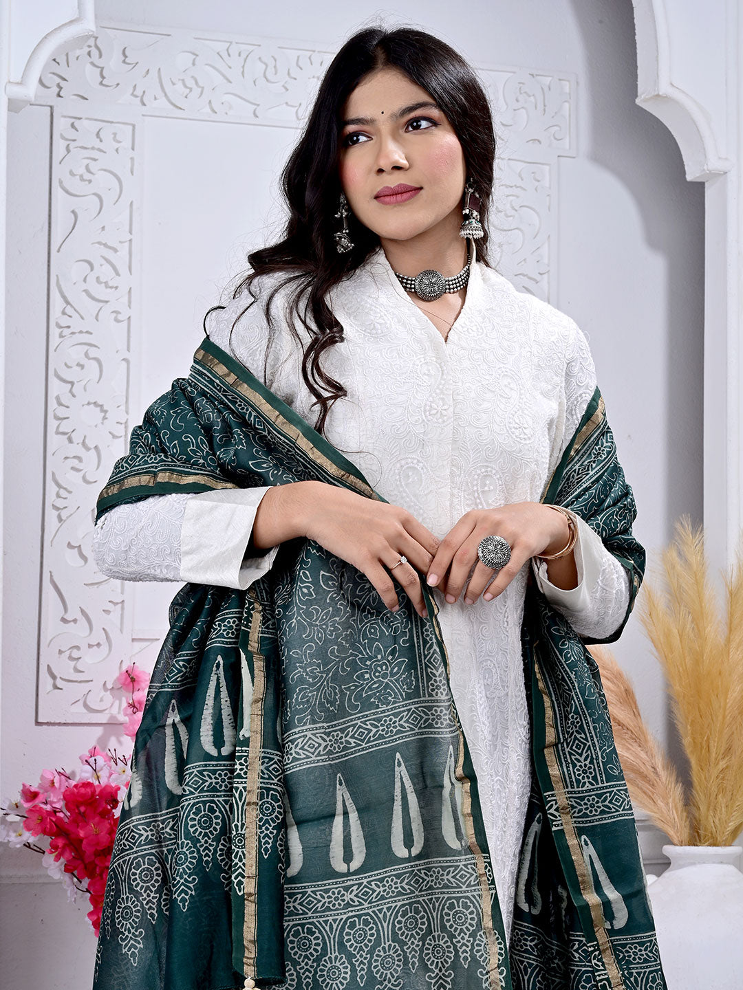 Ajrakh Hand Block Print chanderi Silk Dupatta