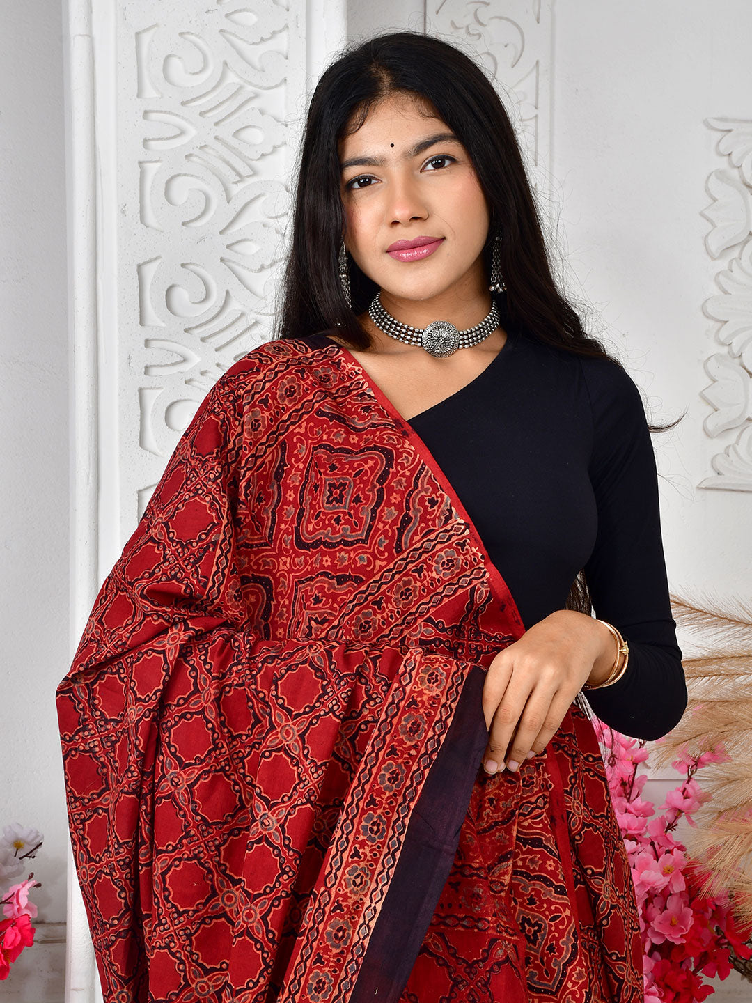 Ajrakh Hand Block Print Mul Cotton saree