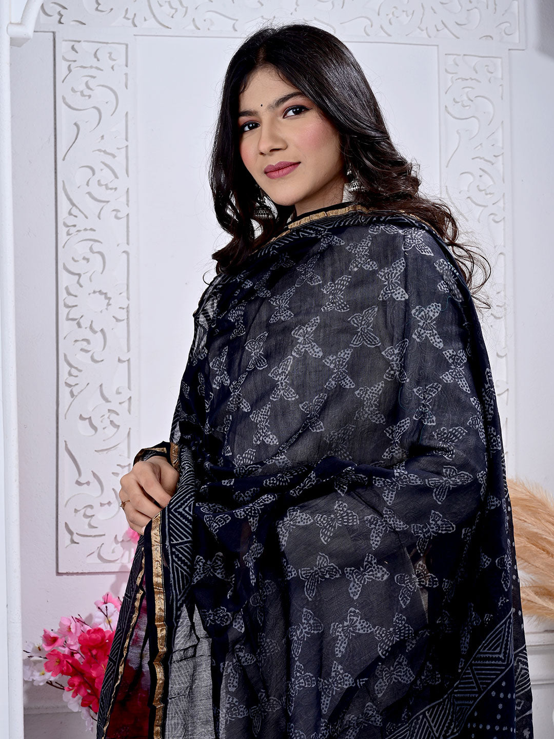 Ajrakh Hand Block Print chanderi Silk Dupatta