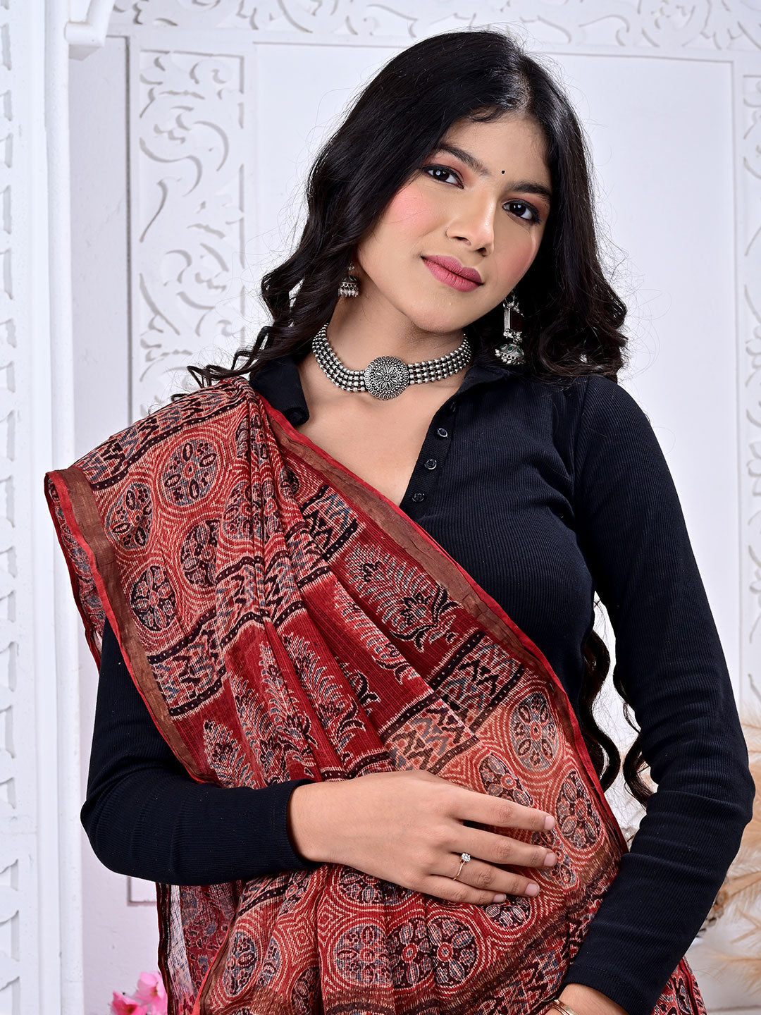 Ajrakh Hand Block Print Kota Cotton saree