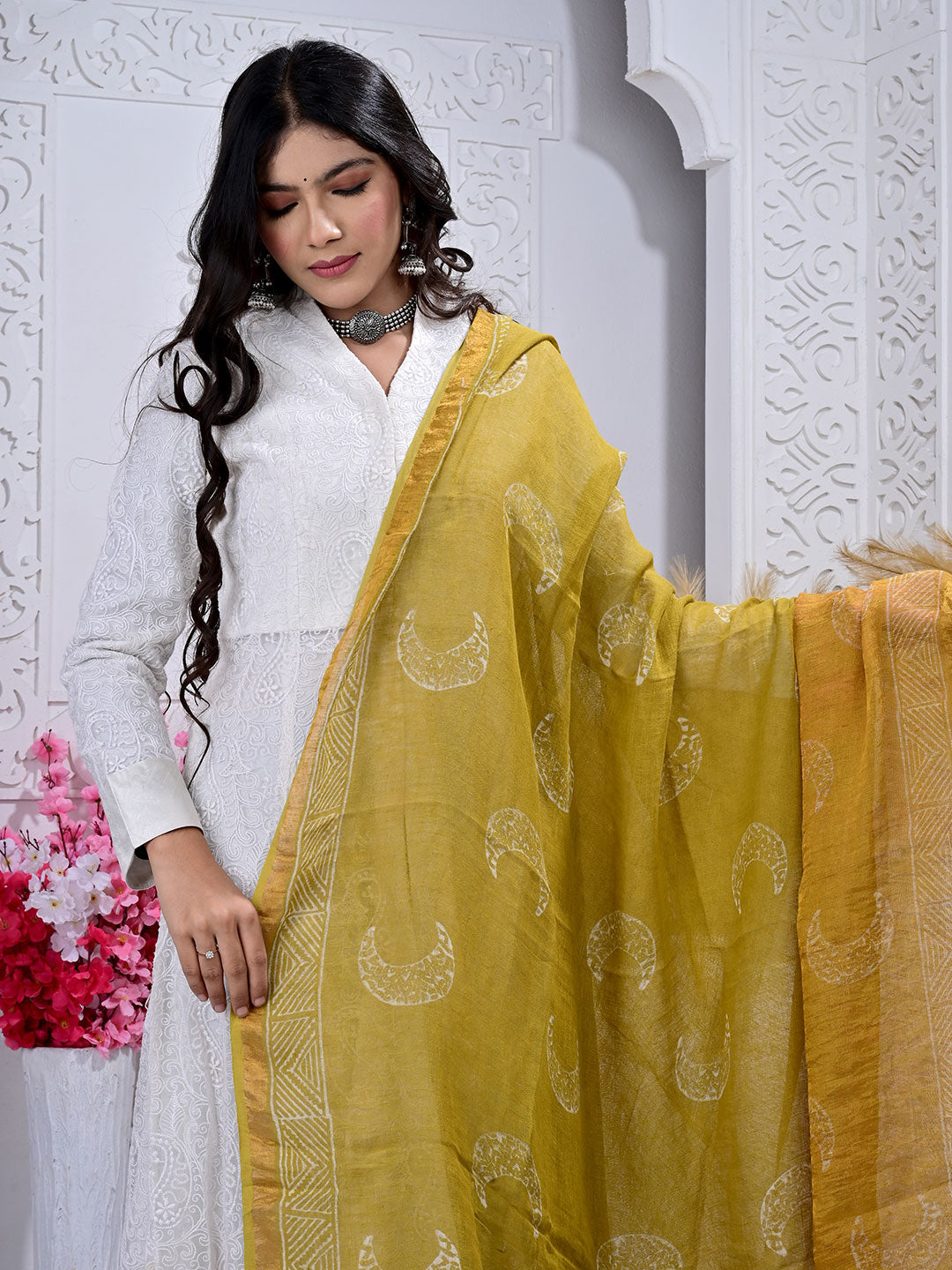 Ajrakh Hand Block Print Linen Dupatta