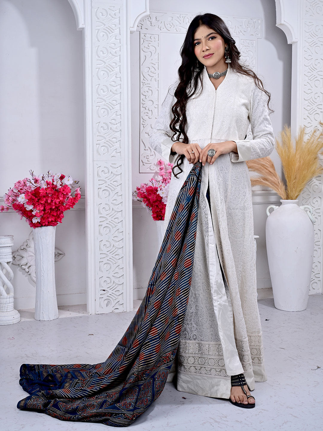 Ajrakh Hand Block Print Maheshwari silk Dupatta