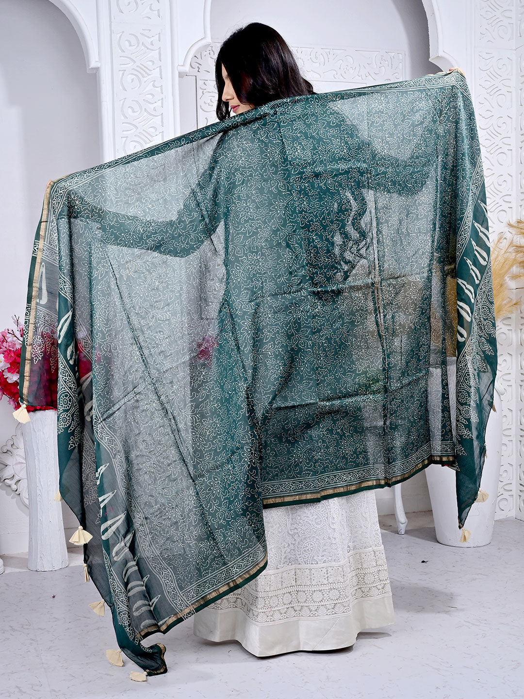 Ajrakh Hand Block Print chanderi Silk Dupatta