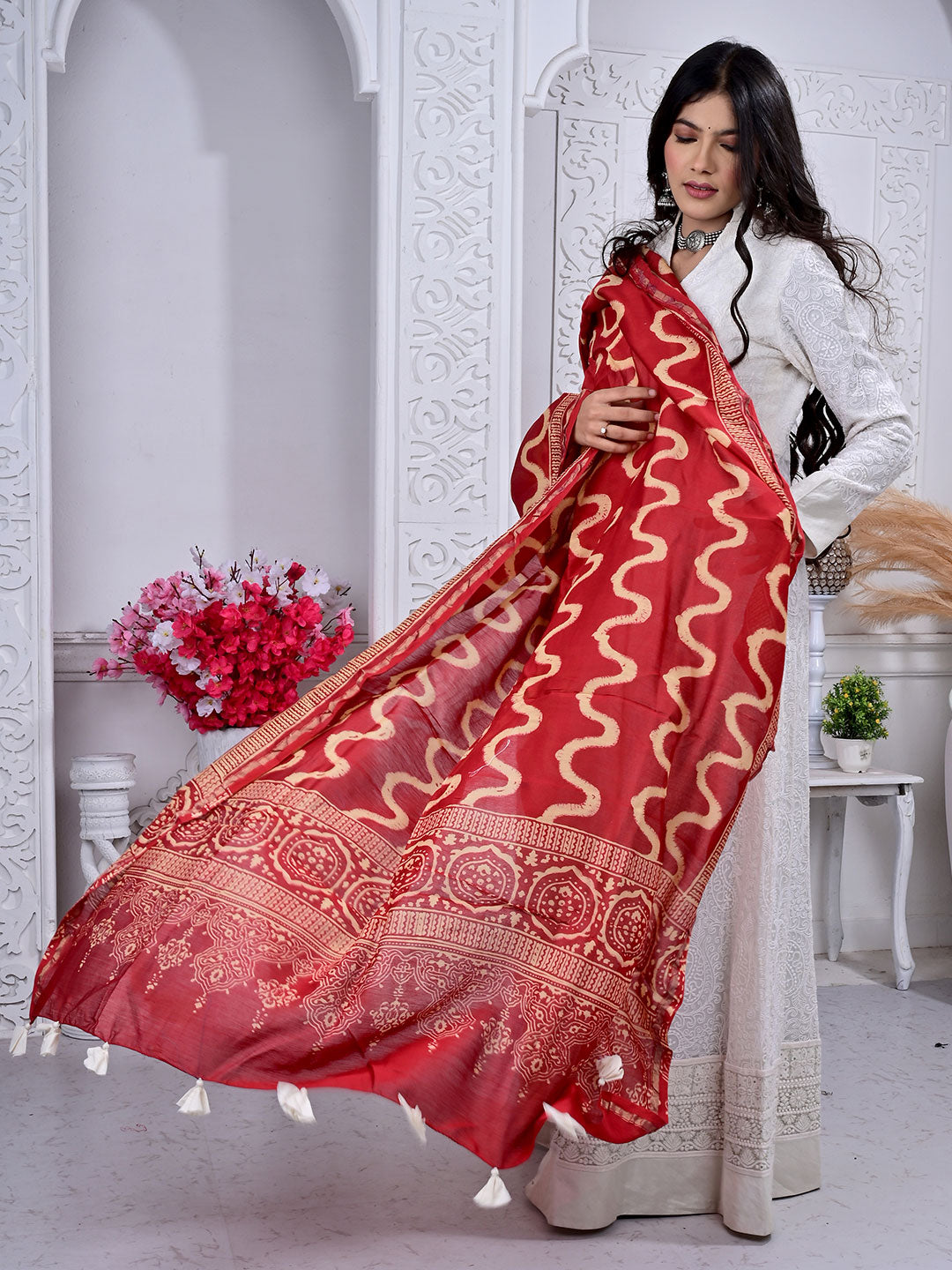 Ajrakh Hand Block Print chanderi Silk Dupatta