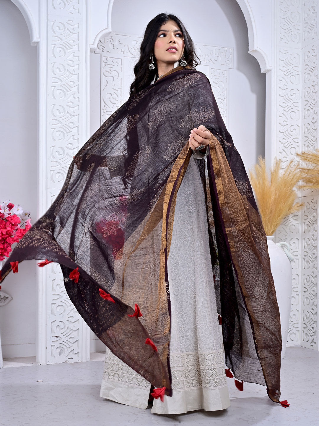 Ajrakh Hand Block Print Linen Dupatta