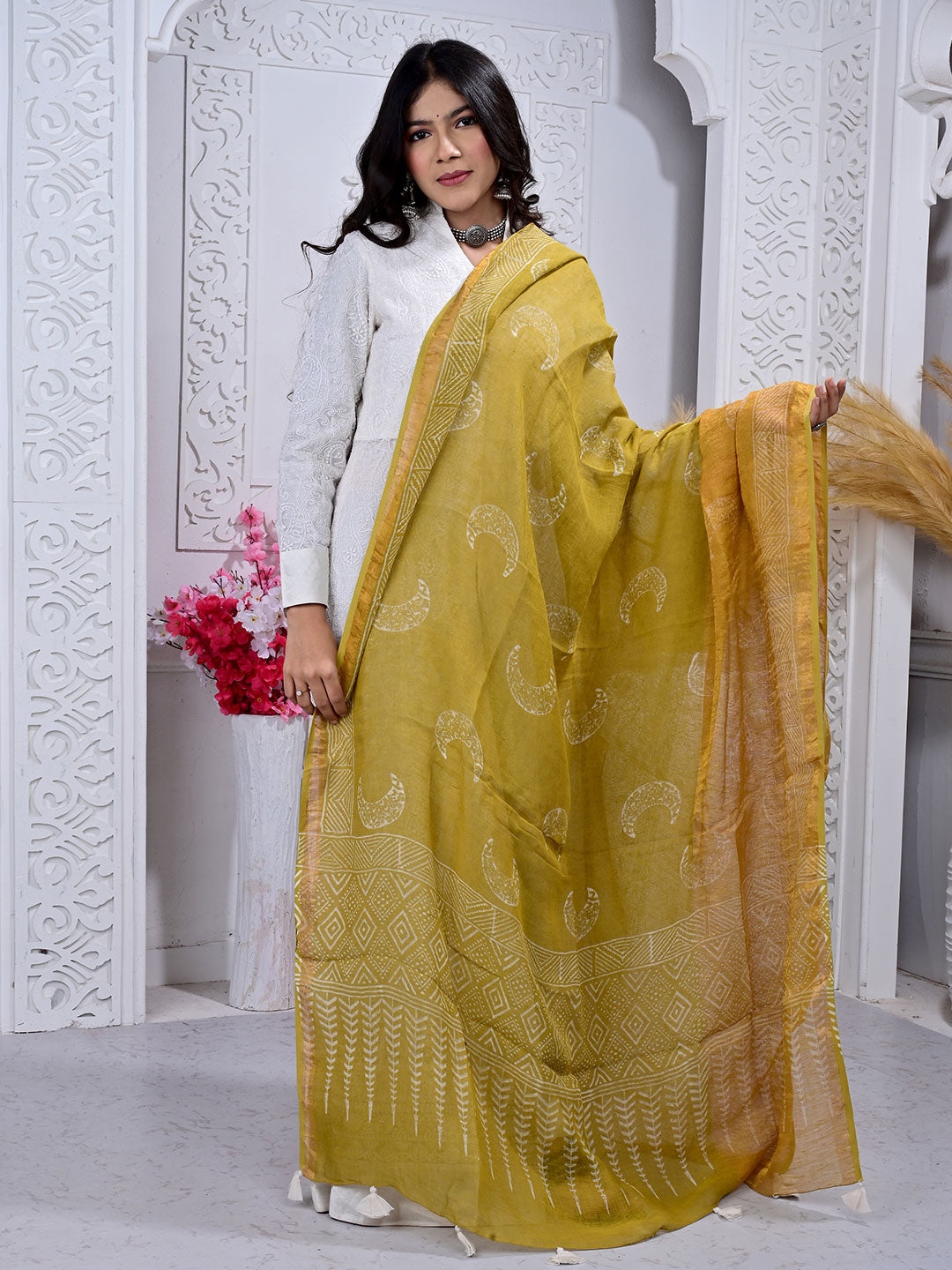 Ajrakh Hand Block Print Linen Dupatta