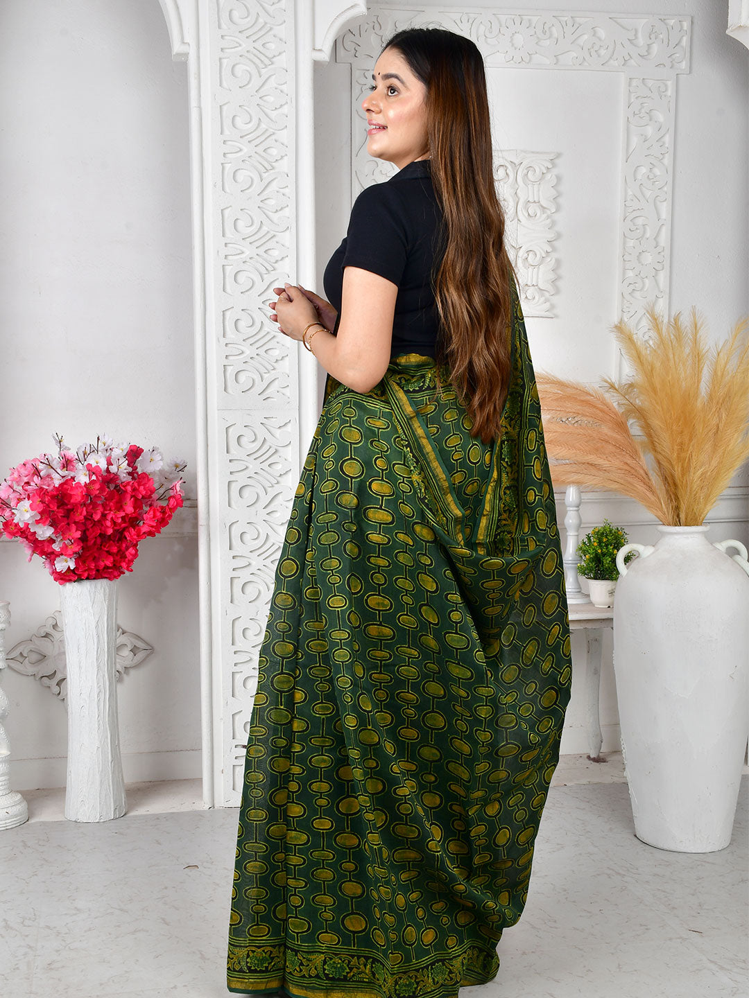 Ajrakh Hand Block Print Chanderi silk saree