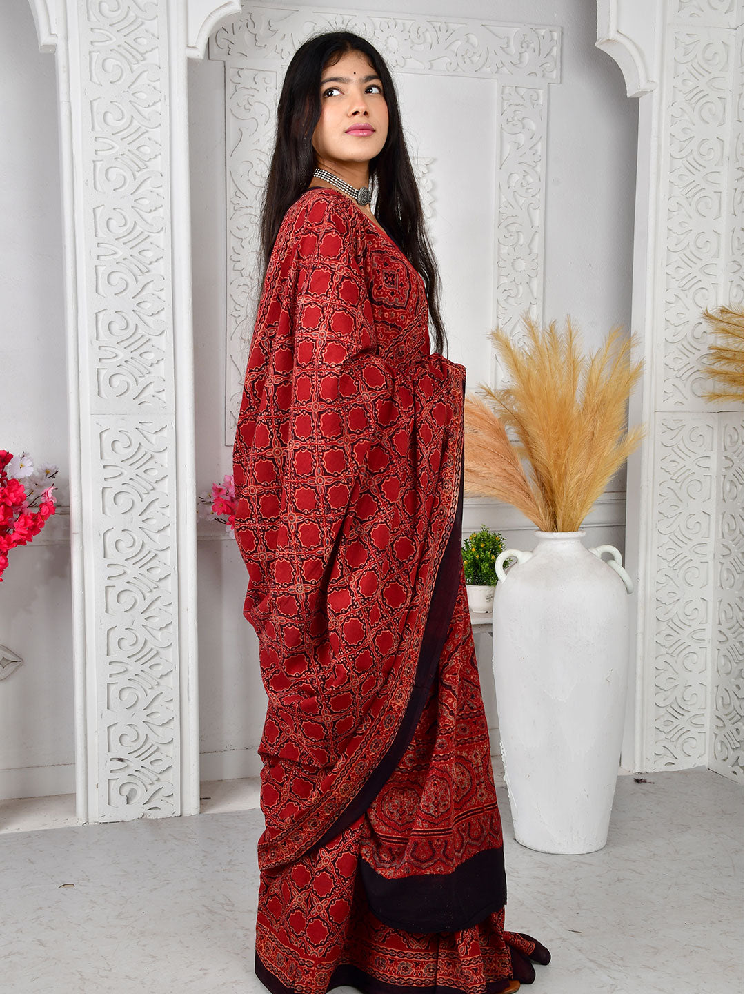 Ajrakh Hand Block Print Mul Cotton saree