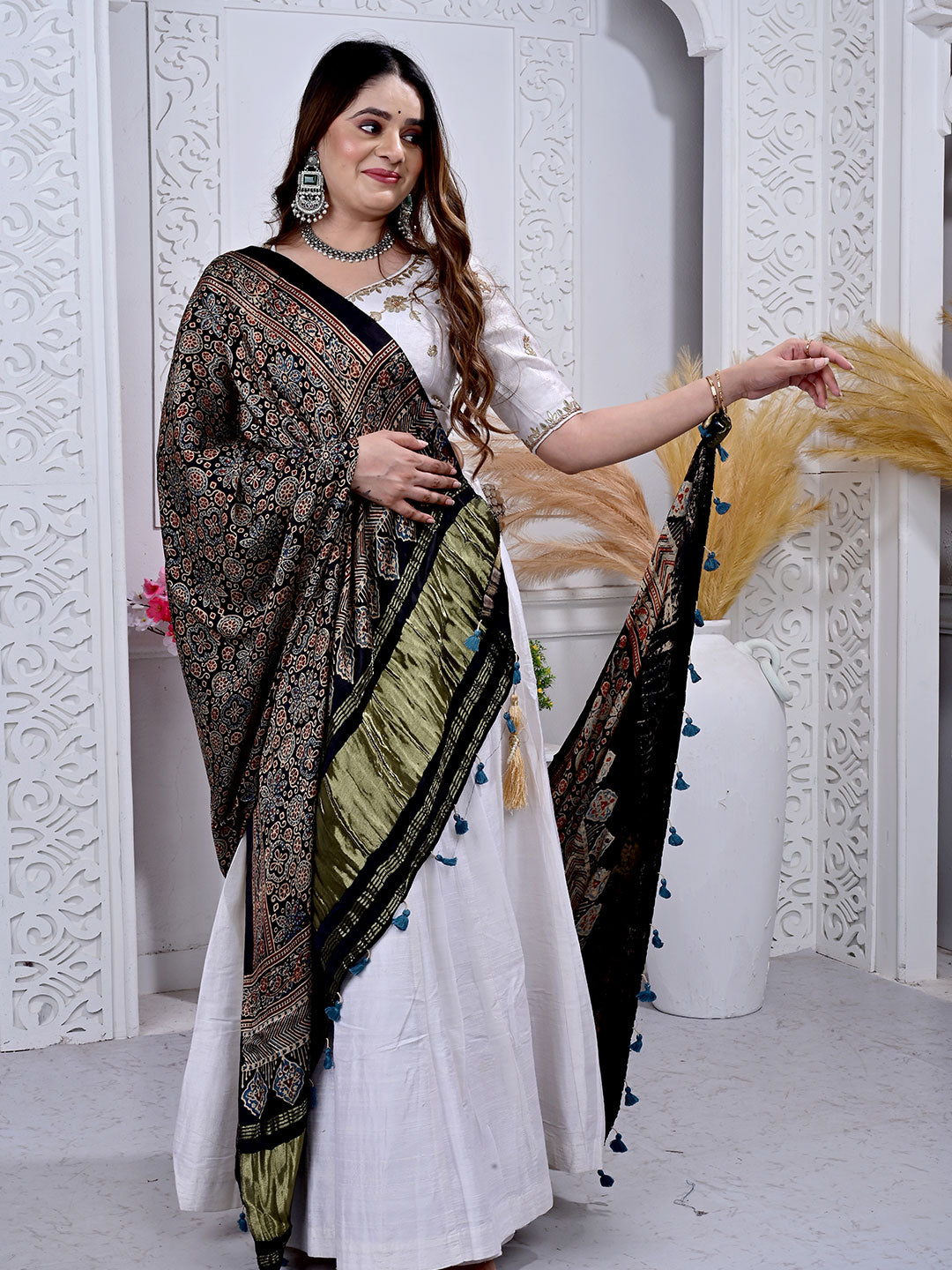 Ajrakh Hand Block Print Modal silk Dupatta