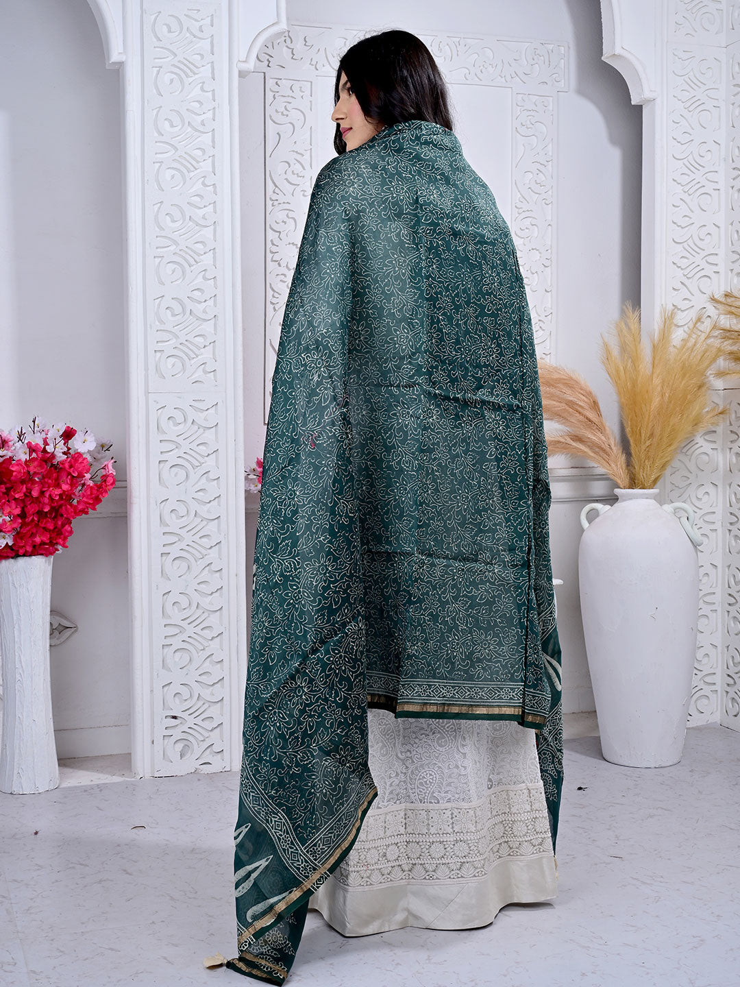 Ajrakh Hand Block Print chanderi Silk Dupatta