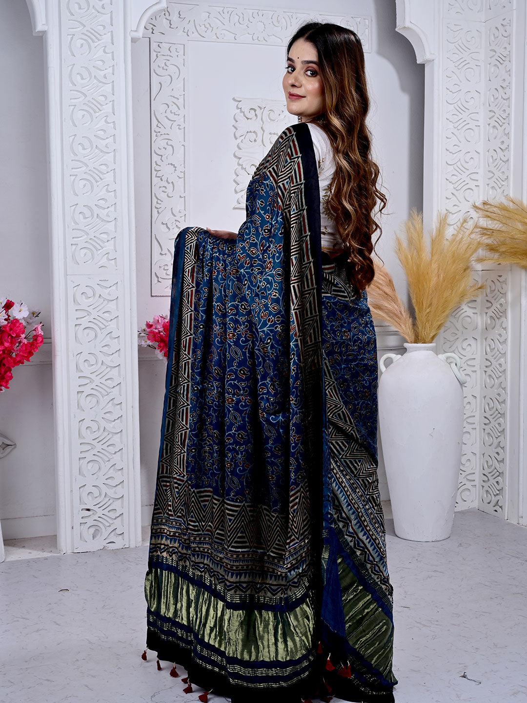 Ajrakh Hand Block Print Modal silk Dupatta