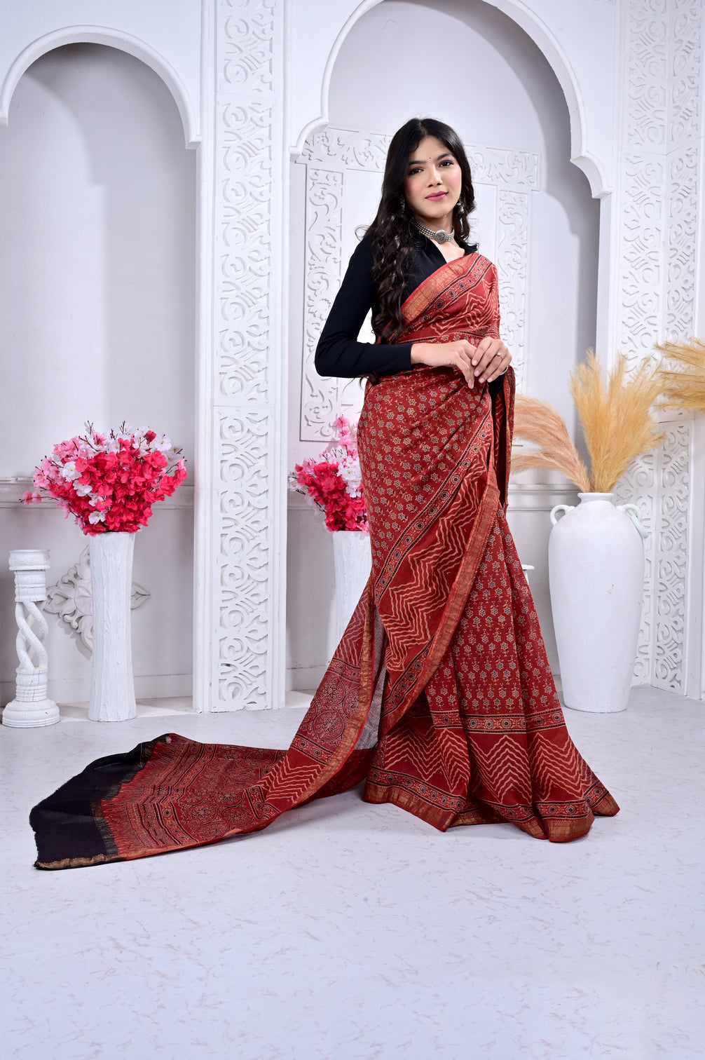 Maheswari ajrakh natural dyed sarees