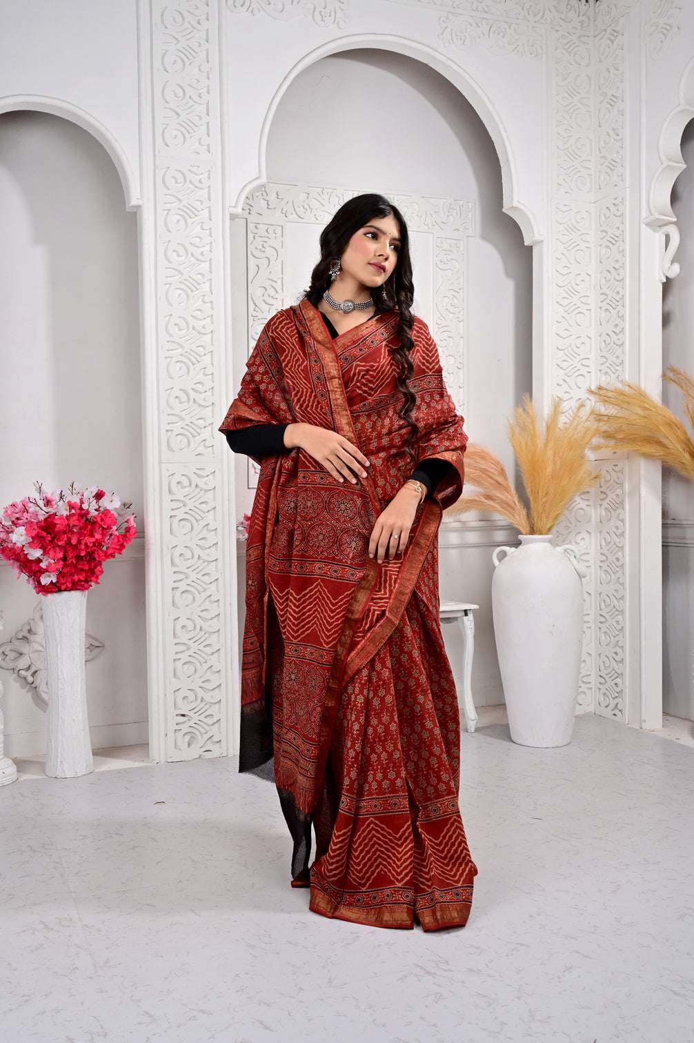 Maheswari ajrakh natural dyed sarees