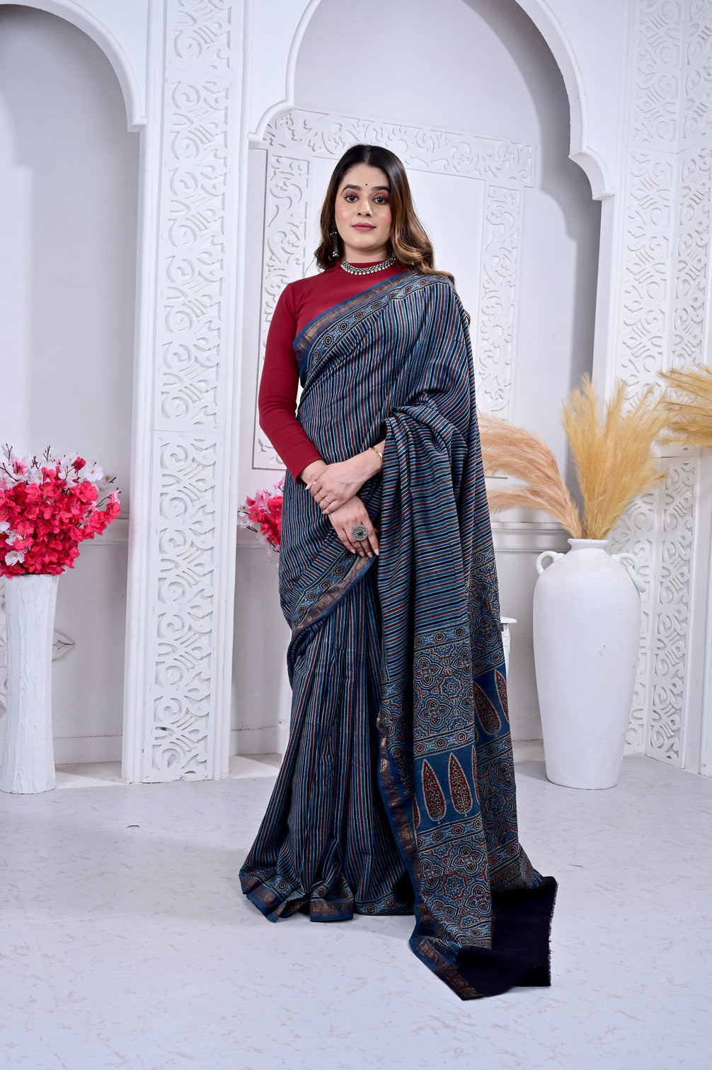 Maheswari ajrakh natural dyed sarees