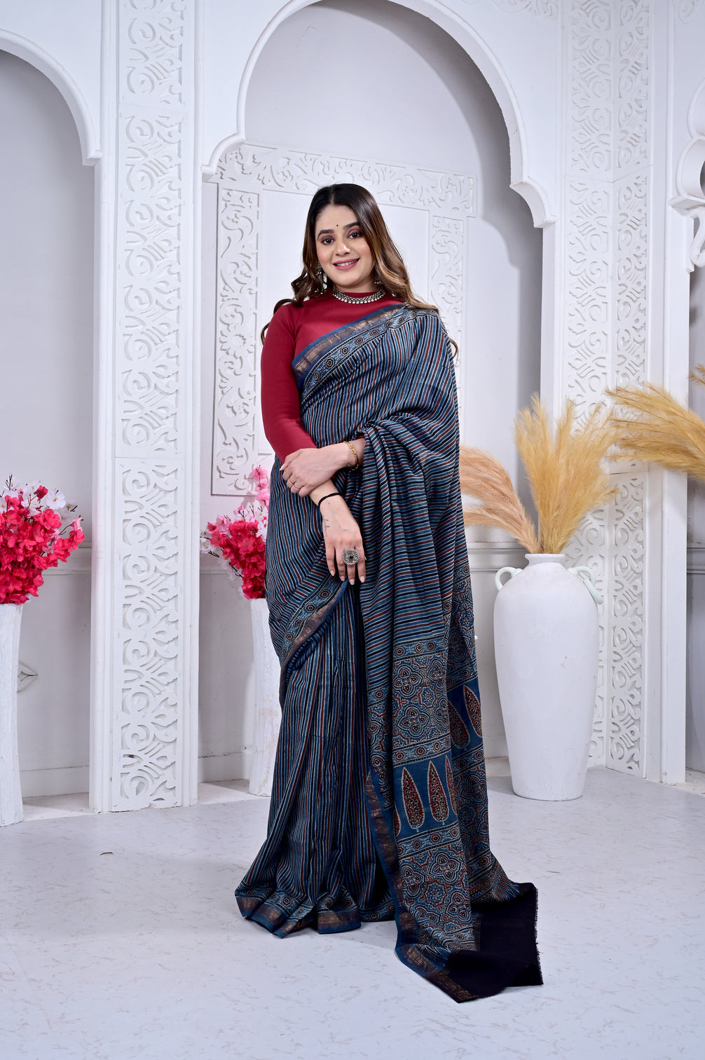 Maheswari ajrakh natural dyed sarees