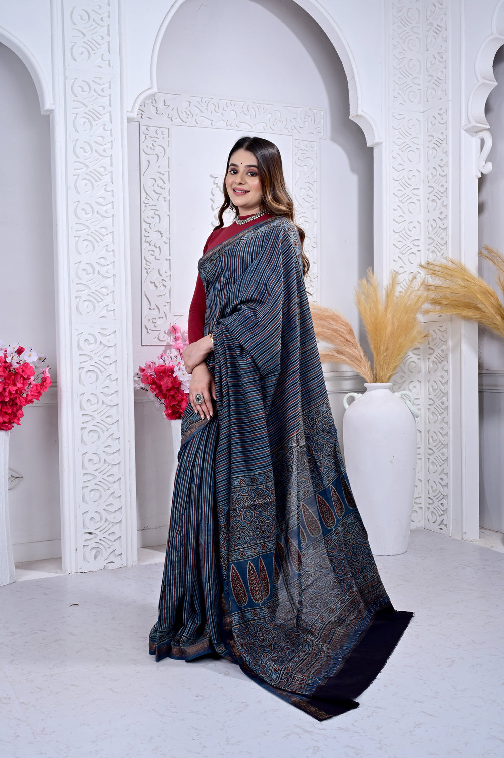 Maheswari ajrakh natural dyed sarees