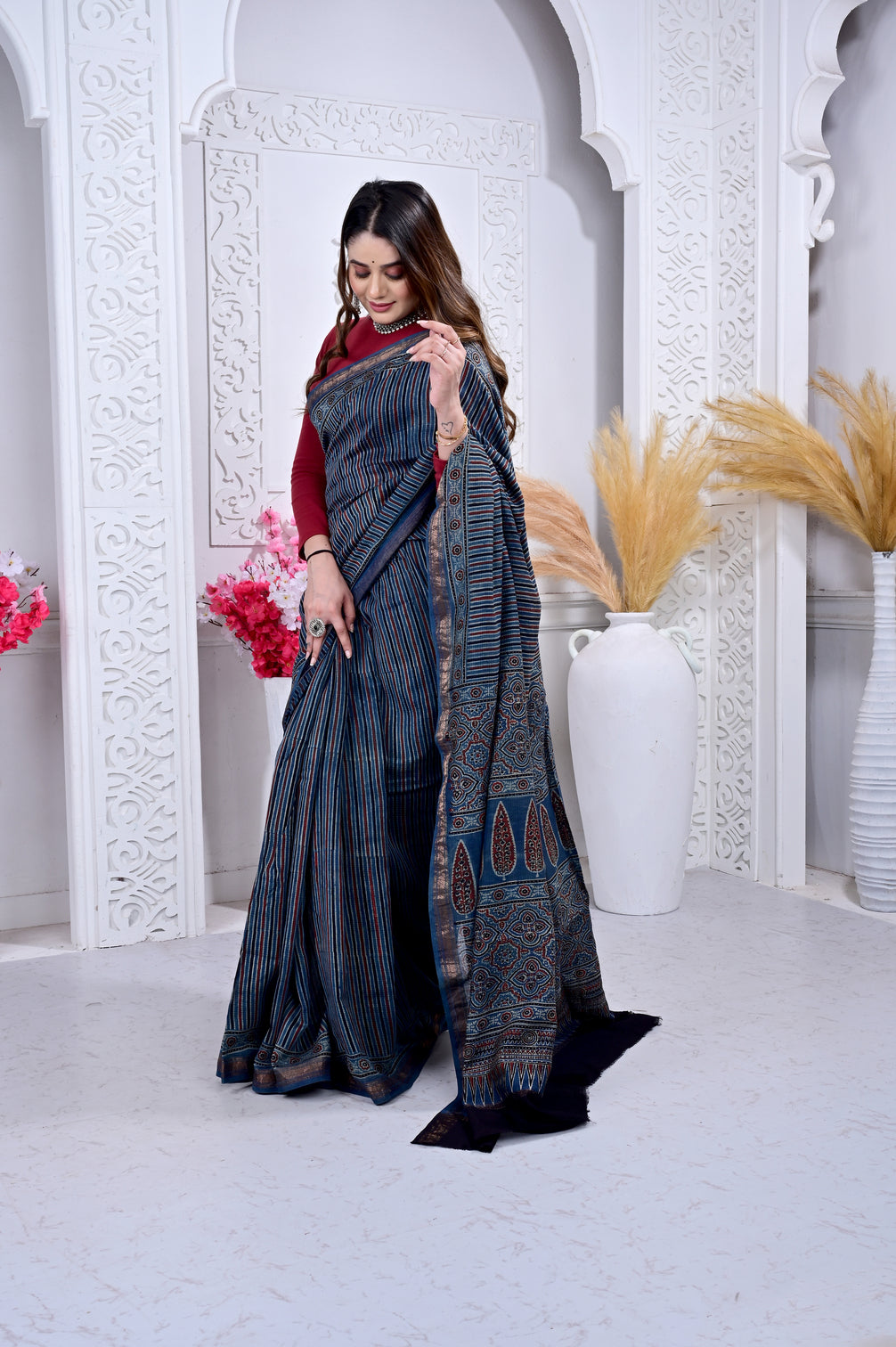 Maheswari ajrakh natural dyed sarees