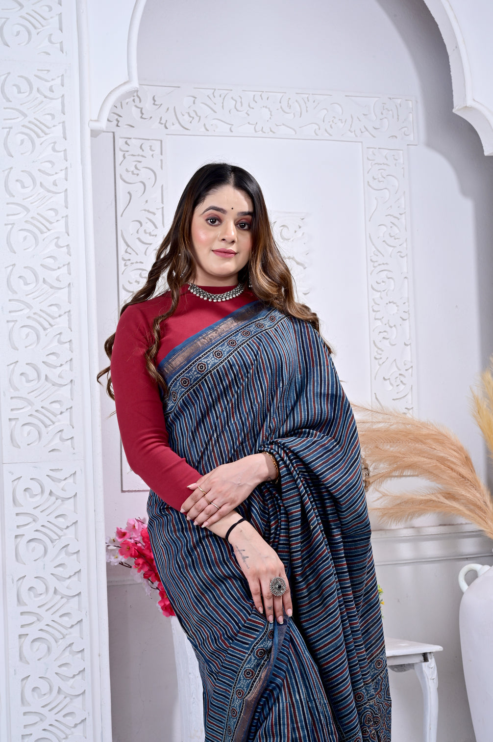 Maheswari ajrakh natural dyed sarees