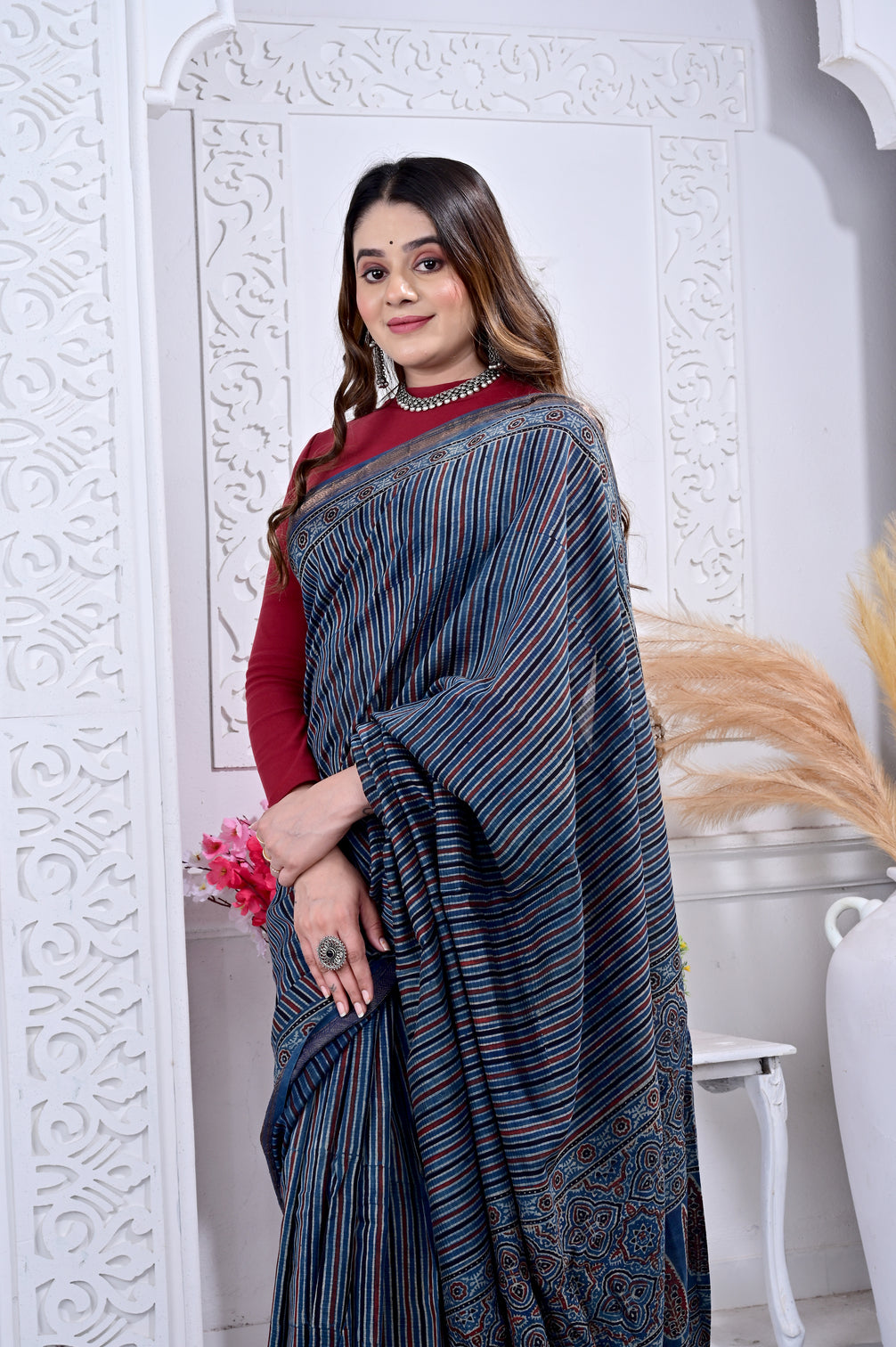 Maheswari ajrakh natural dyed sarees