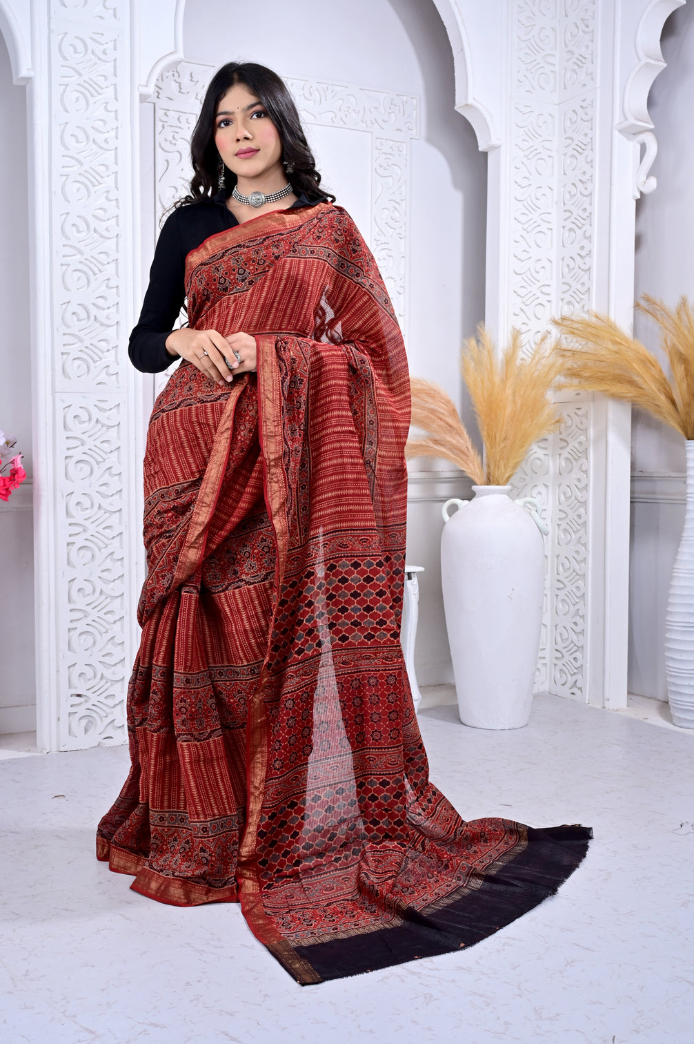 Maheswari ajrakh natural dyed sarees