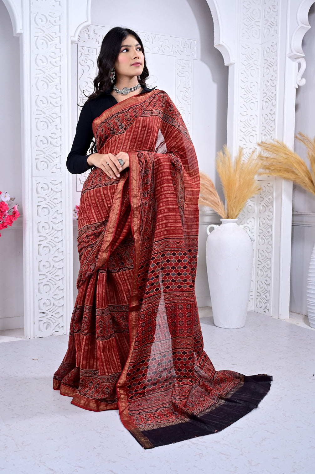 Maheswari ajrakh natural dyed sarees