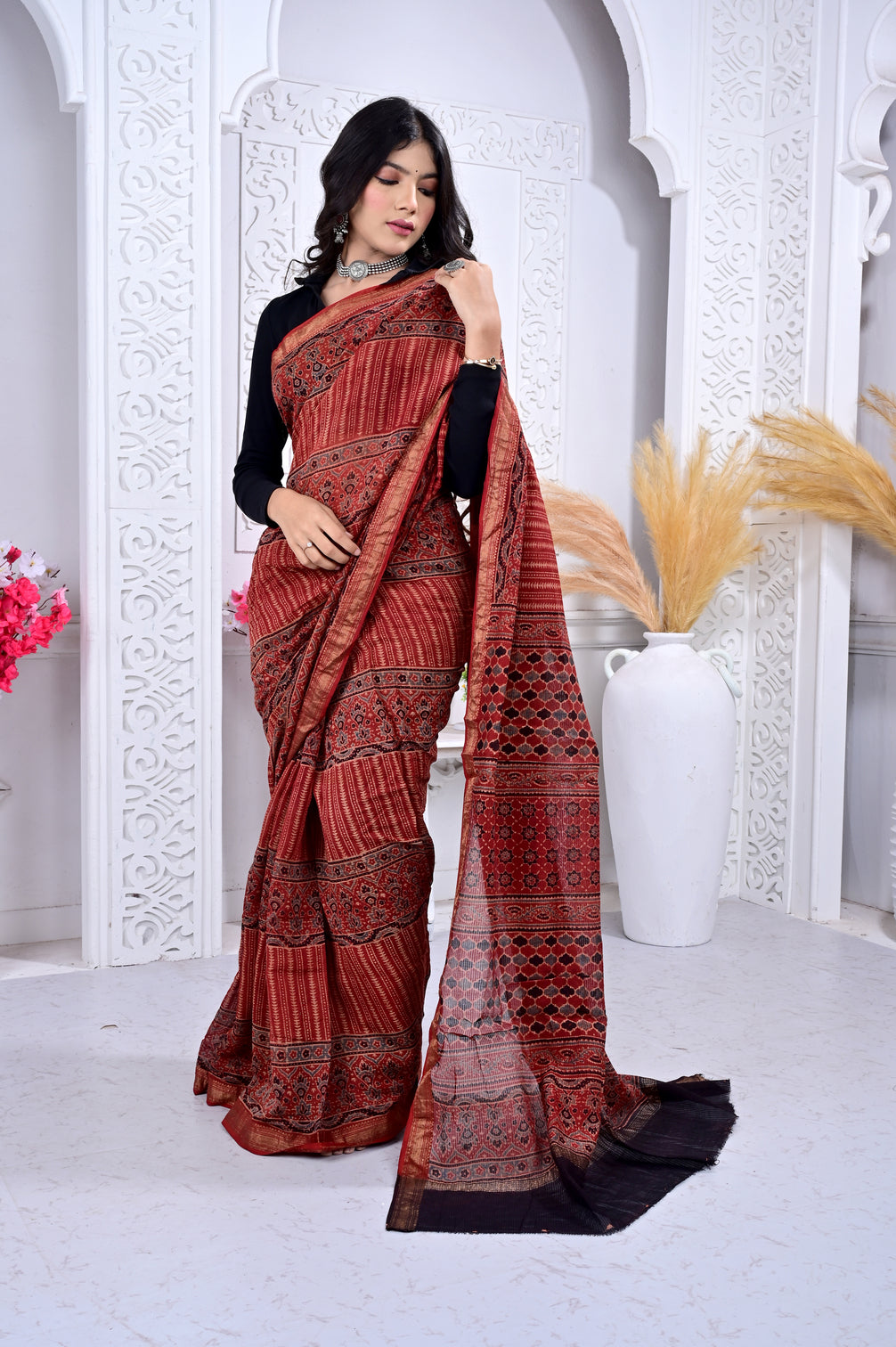 Maheswari ajrakh natural dyed sarees