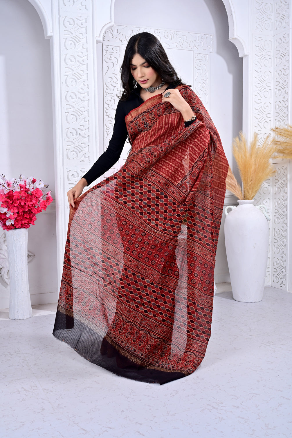 Maheswari ajrakh natural dyed sarees