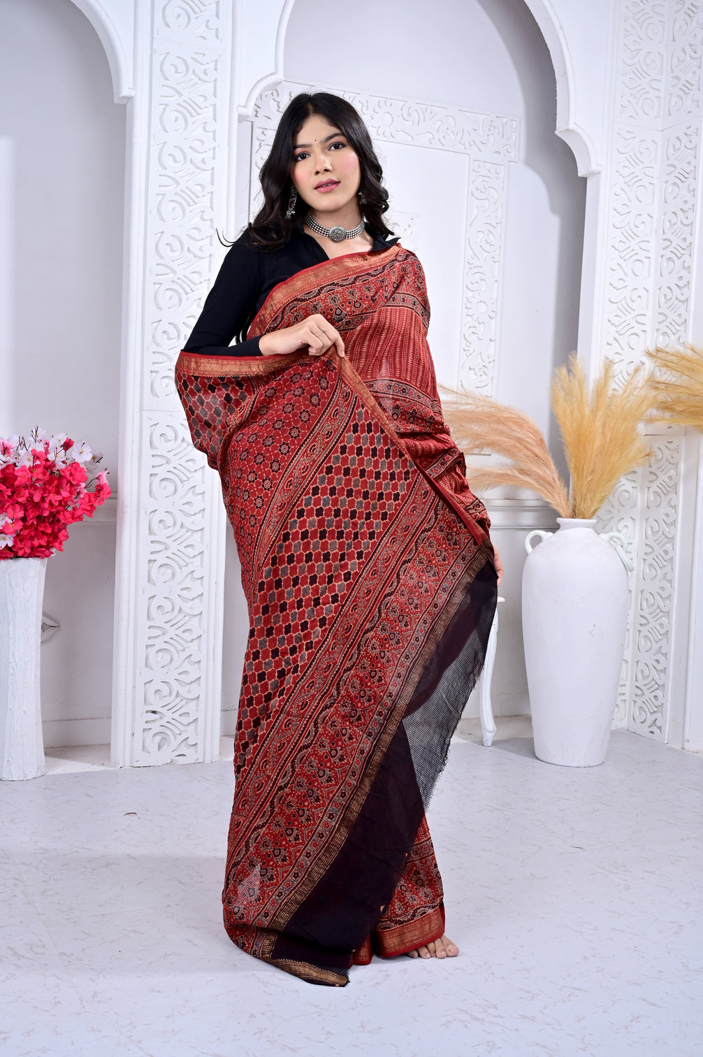 Maheswari ajrakh natural dyed sarees