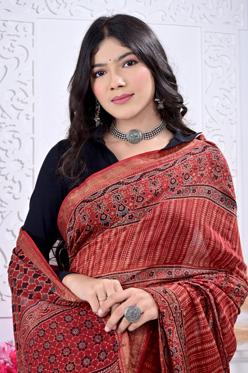 Maheswari ajrakh natural dyed sarees