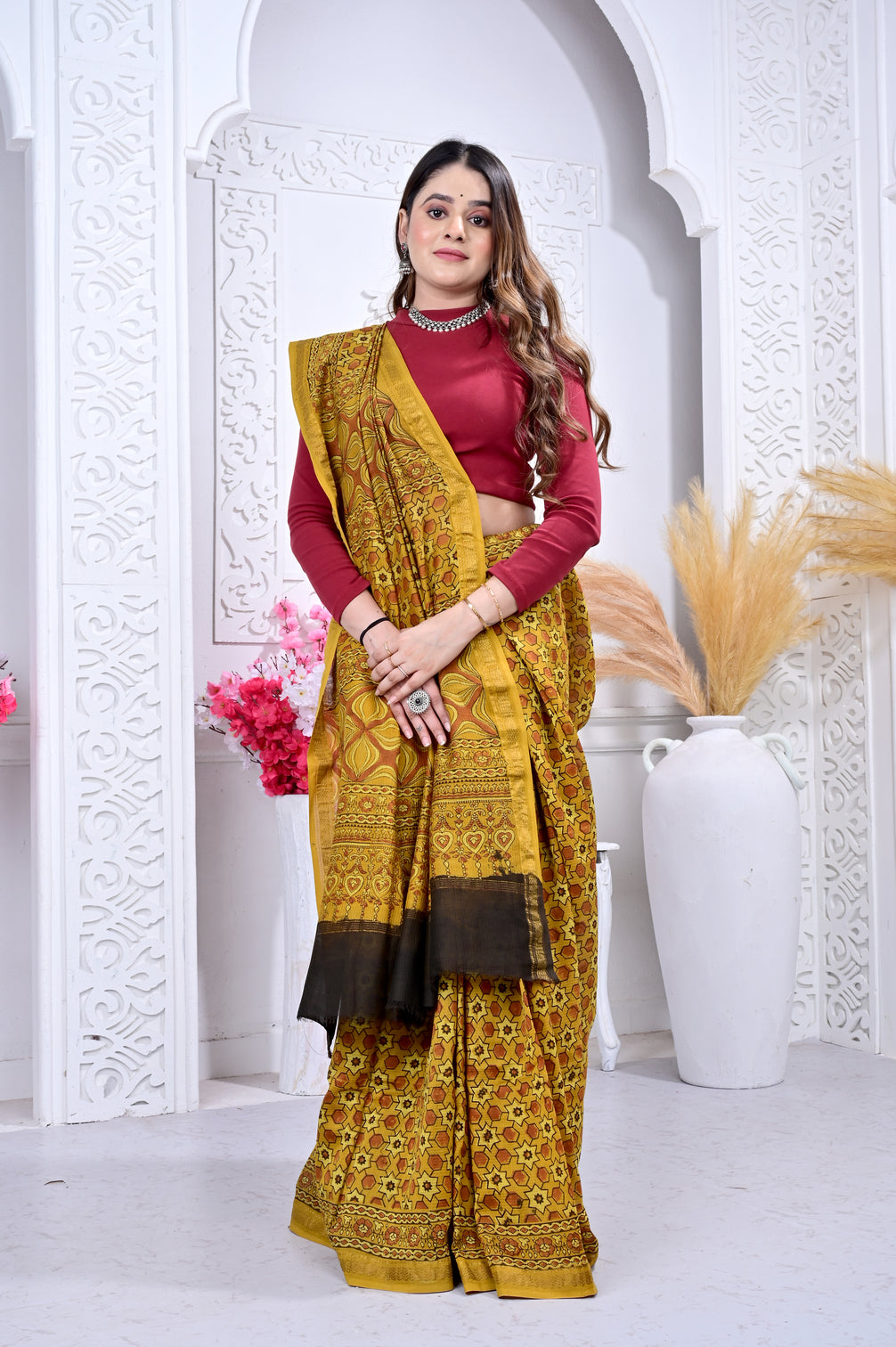 Maheswari ajrakh natural dyed sarees