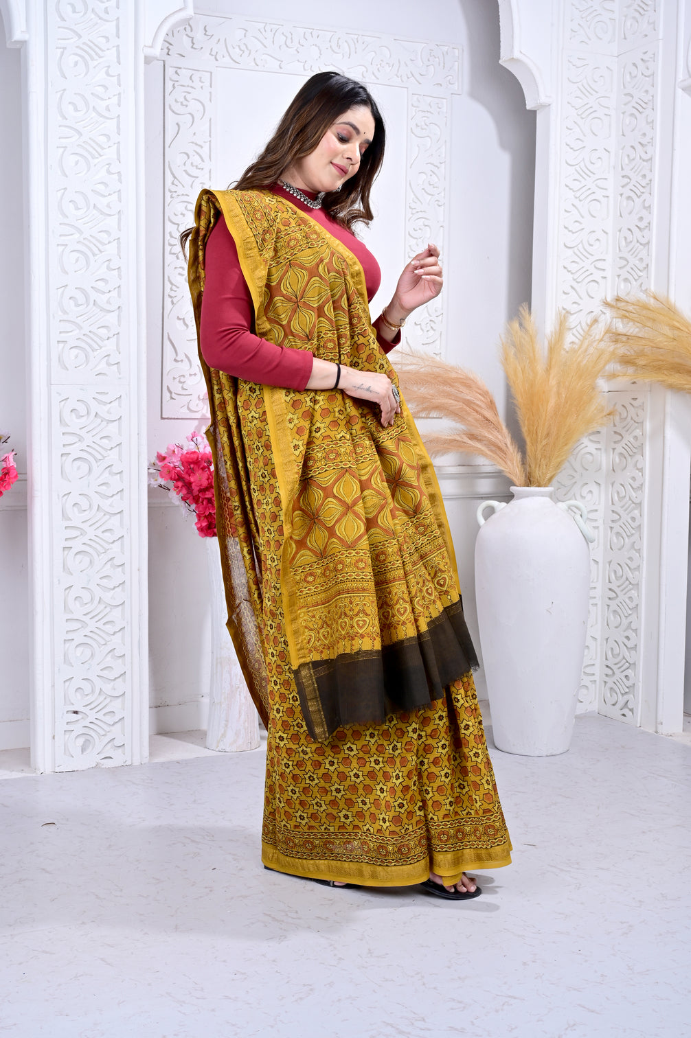 Maheswari ajrakh natural dyed sarees