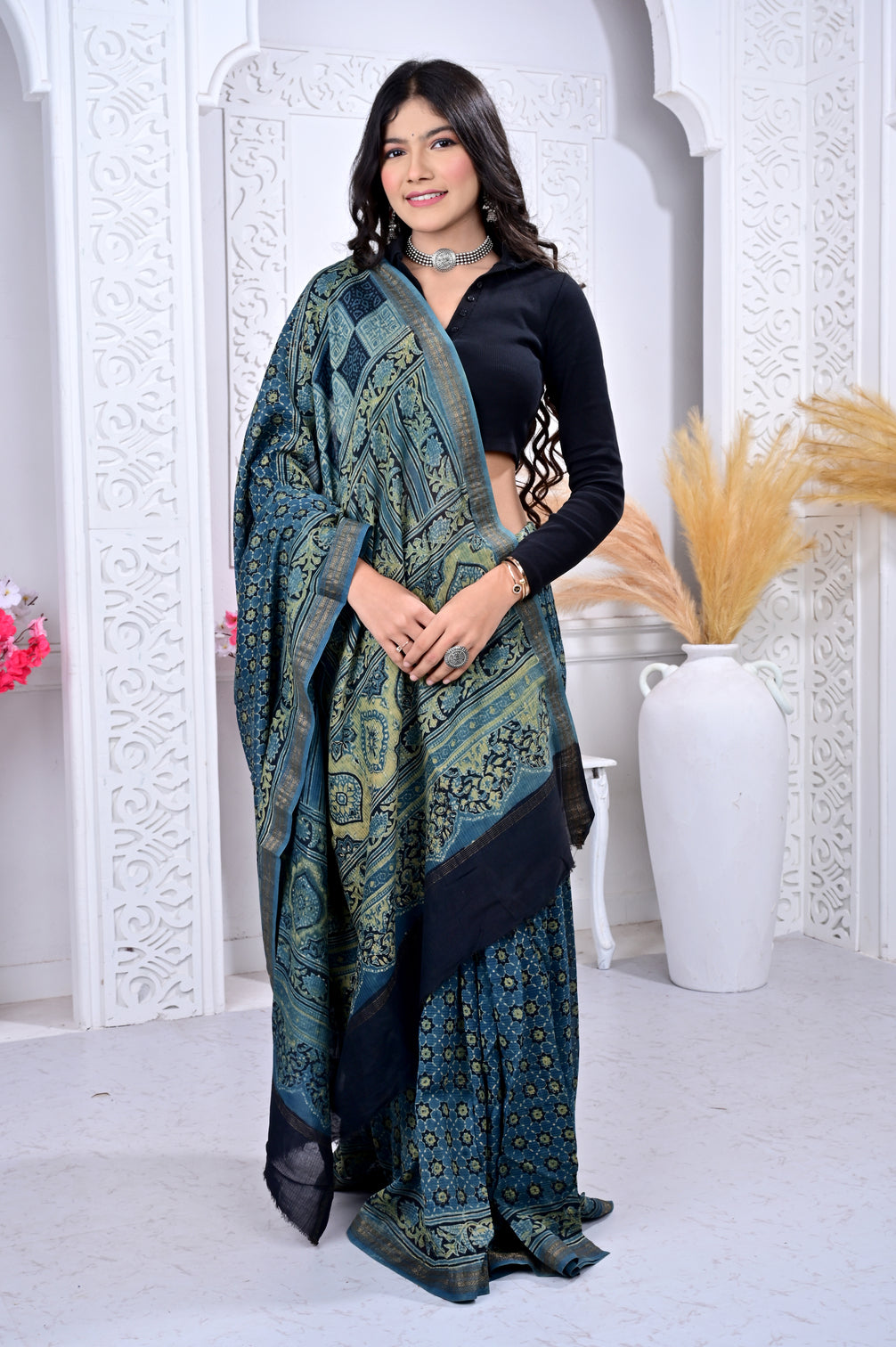 Maheswari ajrakh natural dyed sarees