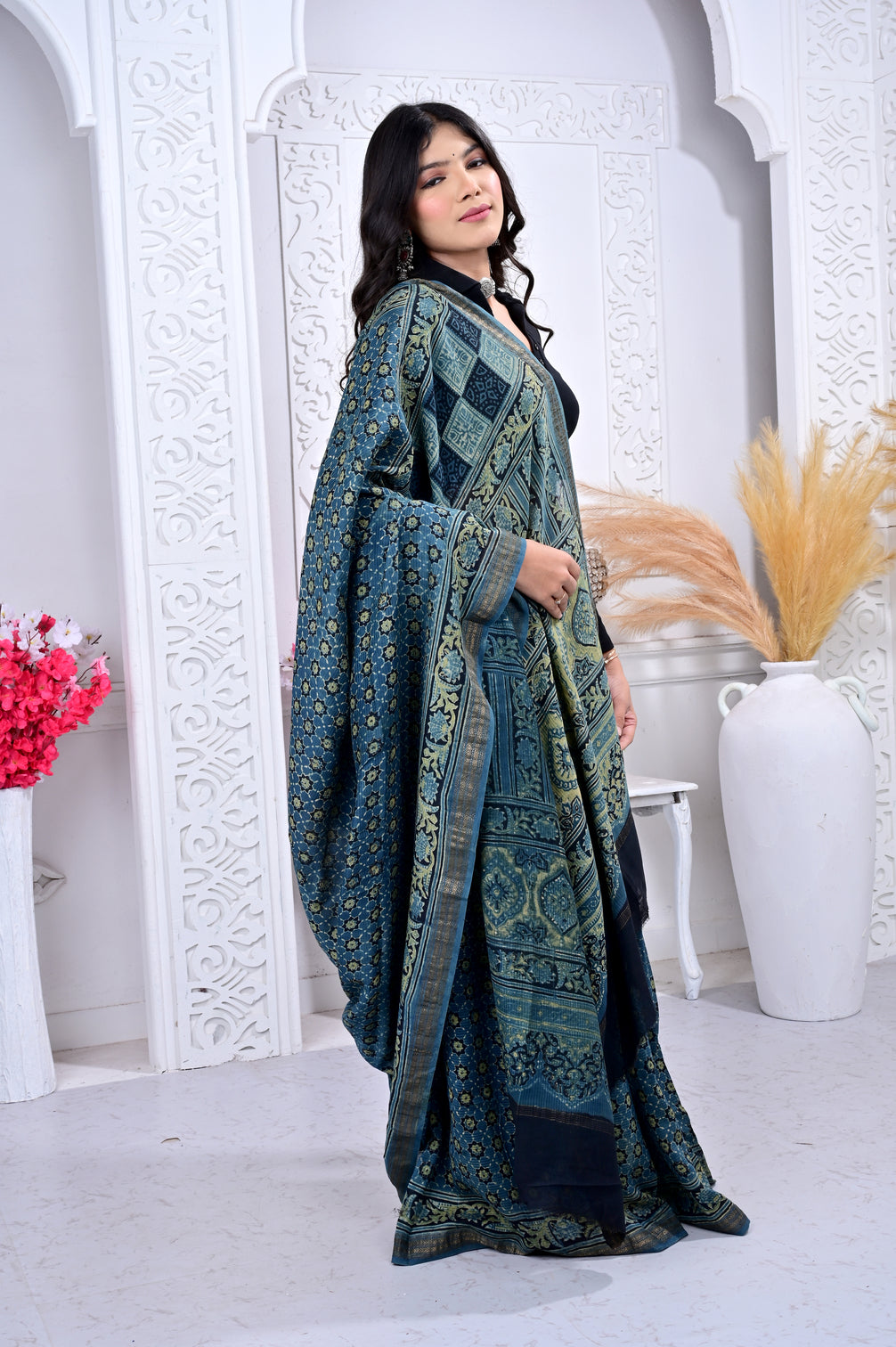 Maheswari ajrakh natural dyed sarees