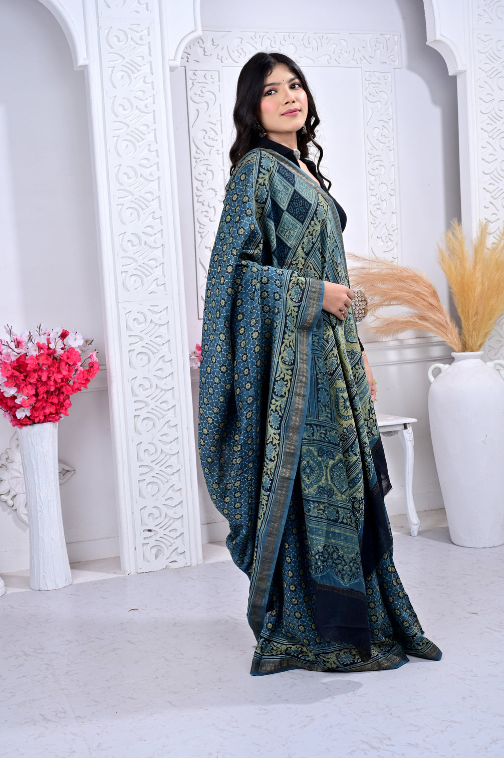 Maheswari ajrakh natural dyed sarees