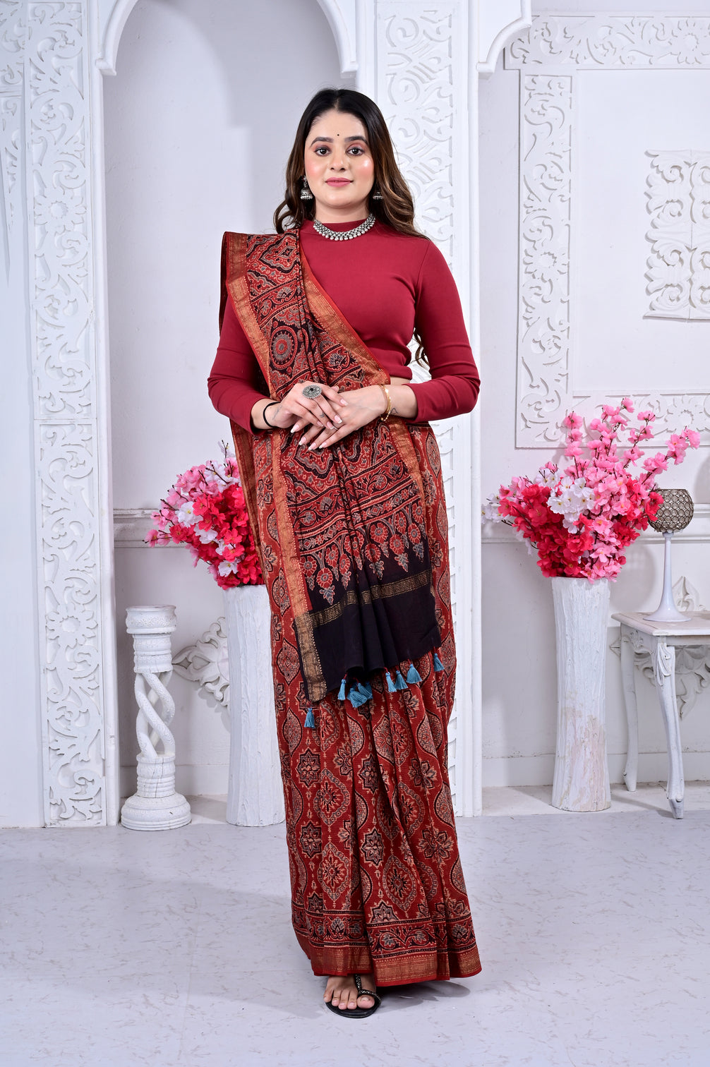 Maheswari ajrakh natural dyed sarees