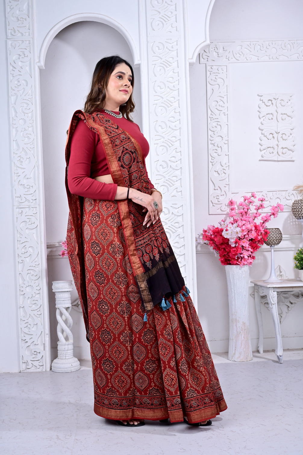 Maheswari ajrakh natural dyed sarees