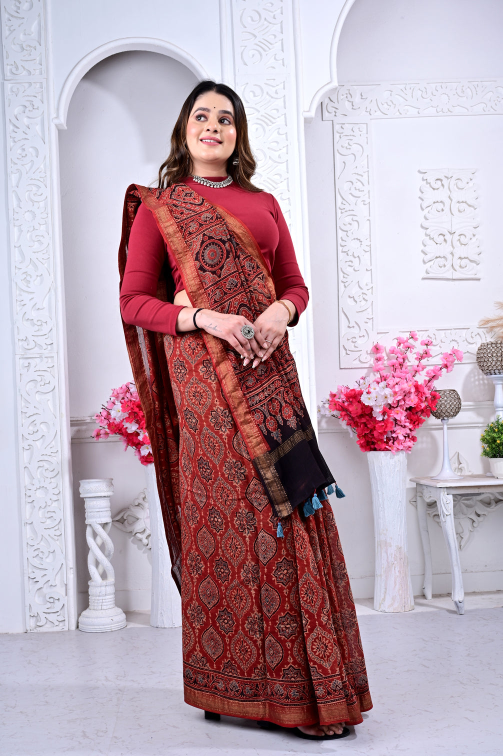 Maheswari ajrakh natural dyed sarees