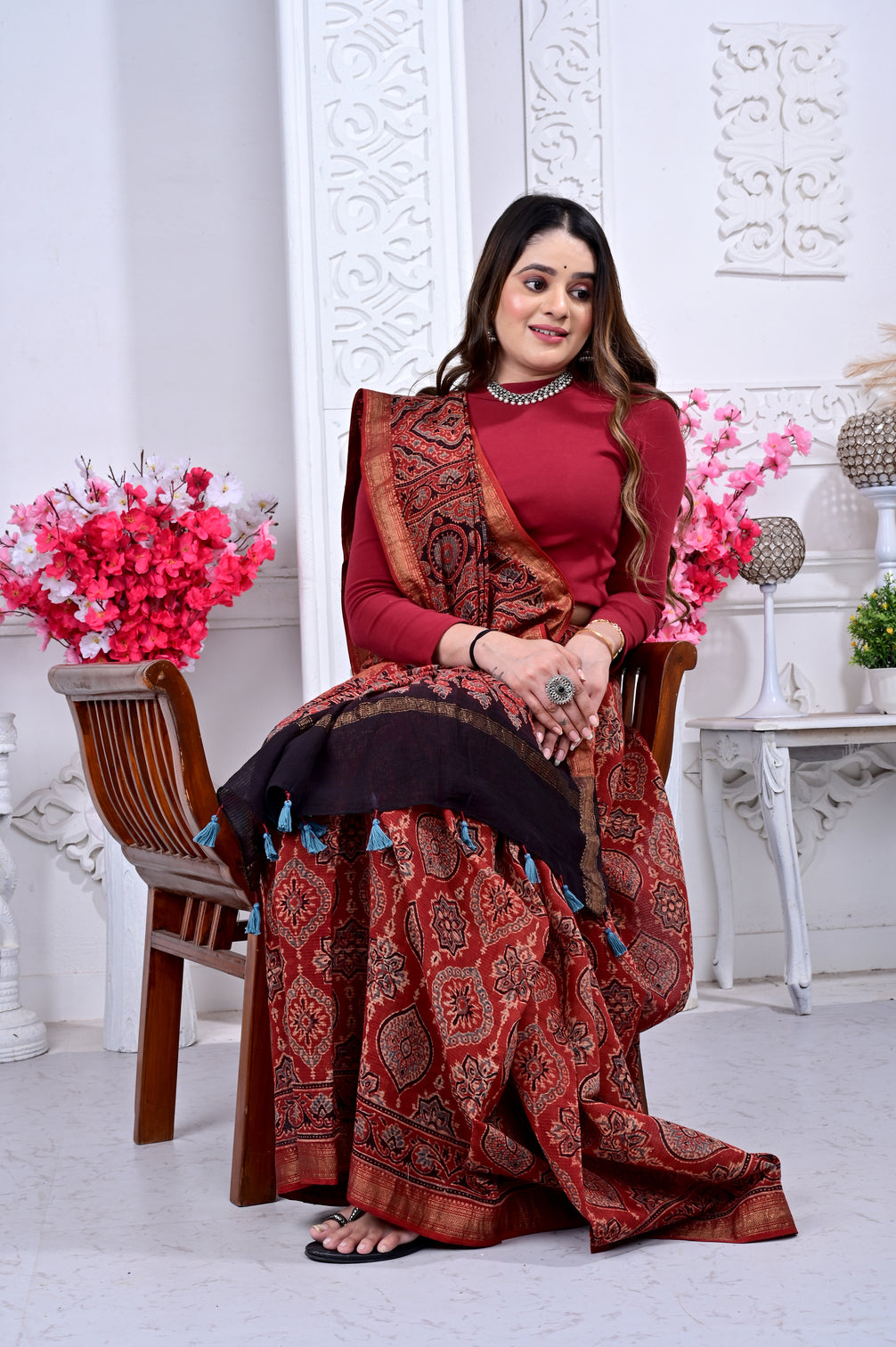 Maheswari ajrakh natural dyed sarees