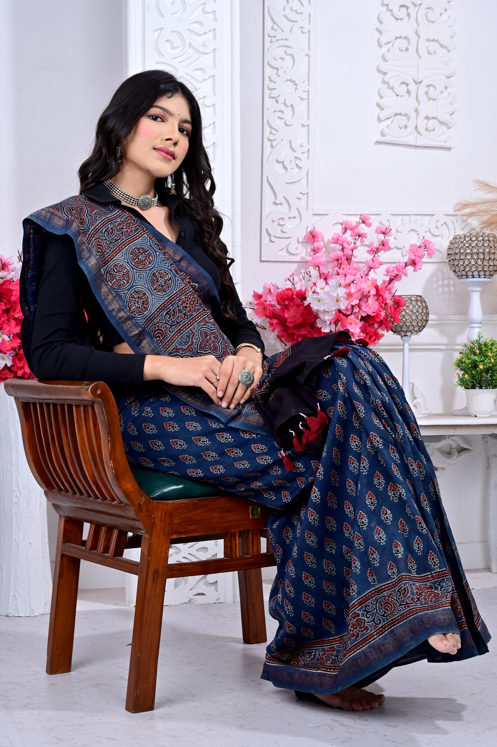 Maheswari ajrakh natural dyed sarees