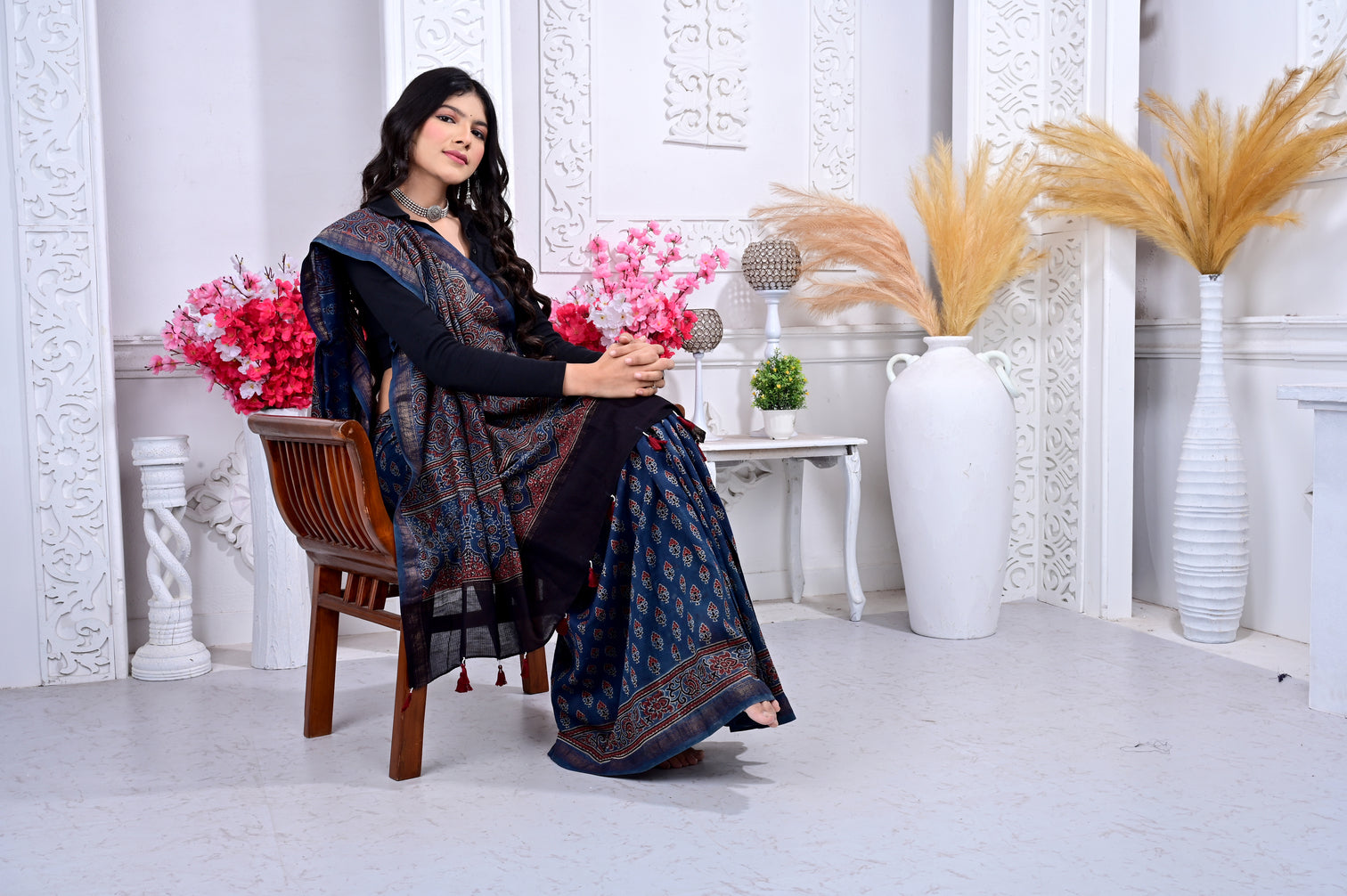 Maheswari ajrakh natural dyed sarees