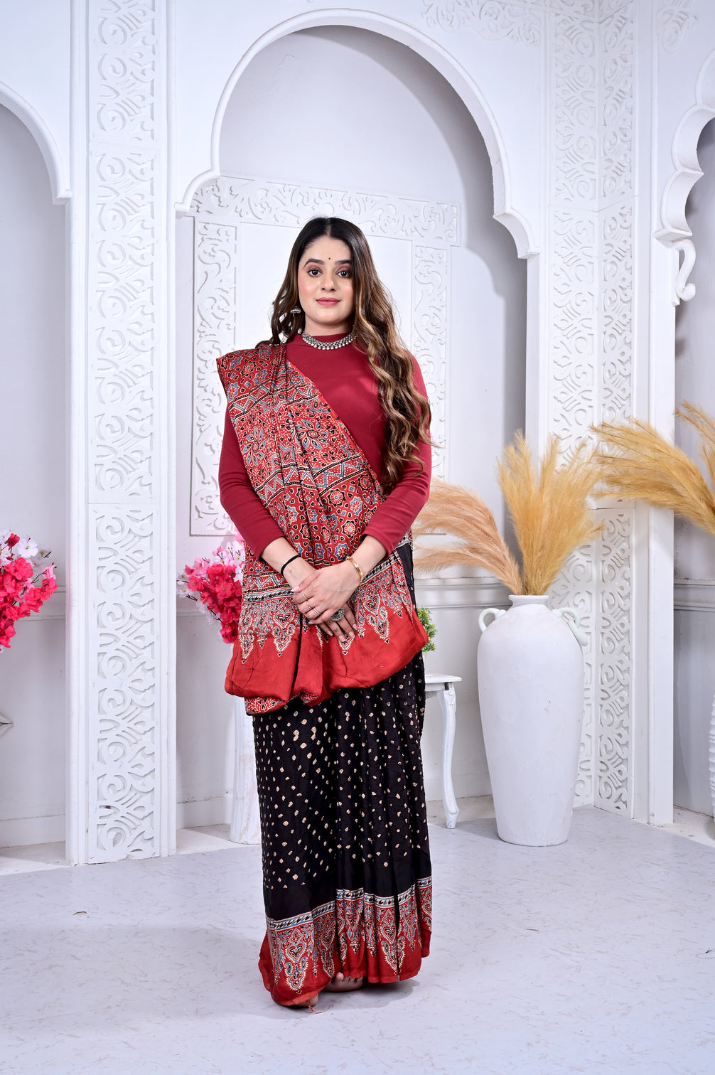 Ajrakh with Bandhej modal silk saree