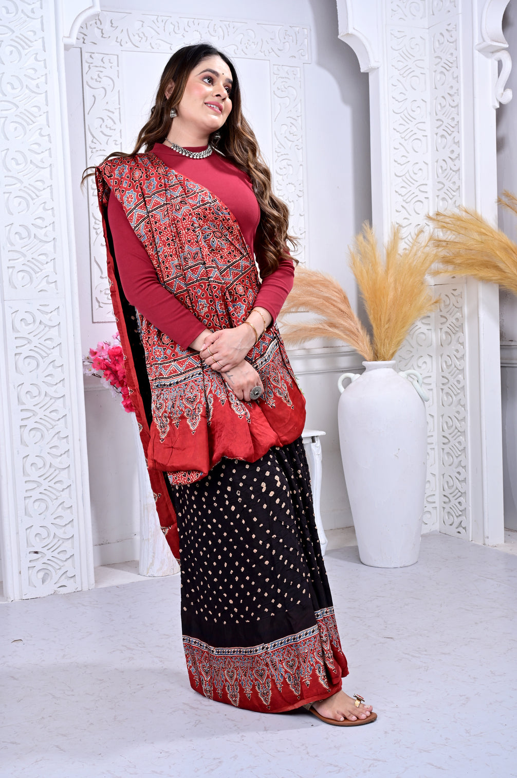 Ajrakh with Bandhej modal silk saree